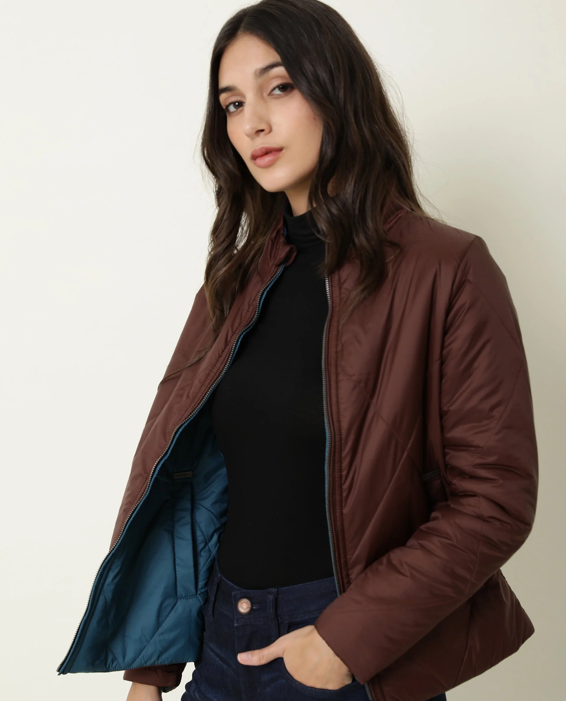 Rareism Women's Cora Maroon Polyester High Neck Plain Regular Fit Jacket - Image 3