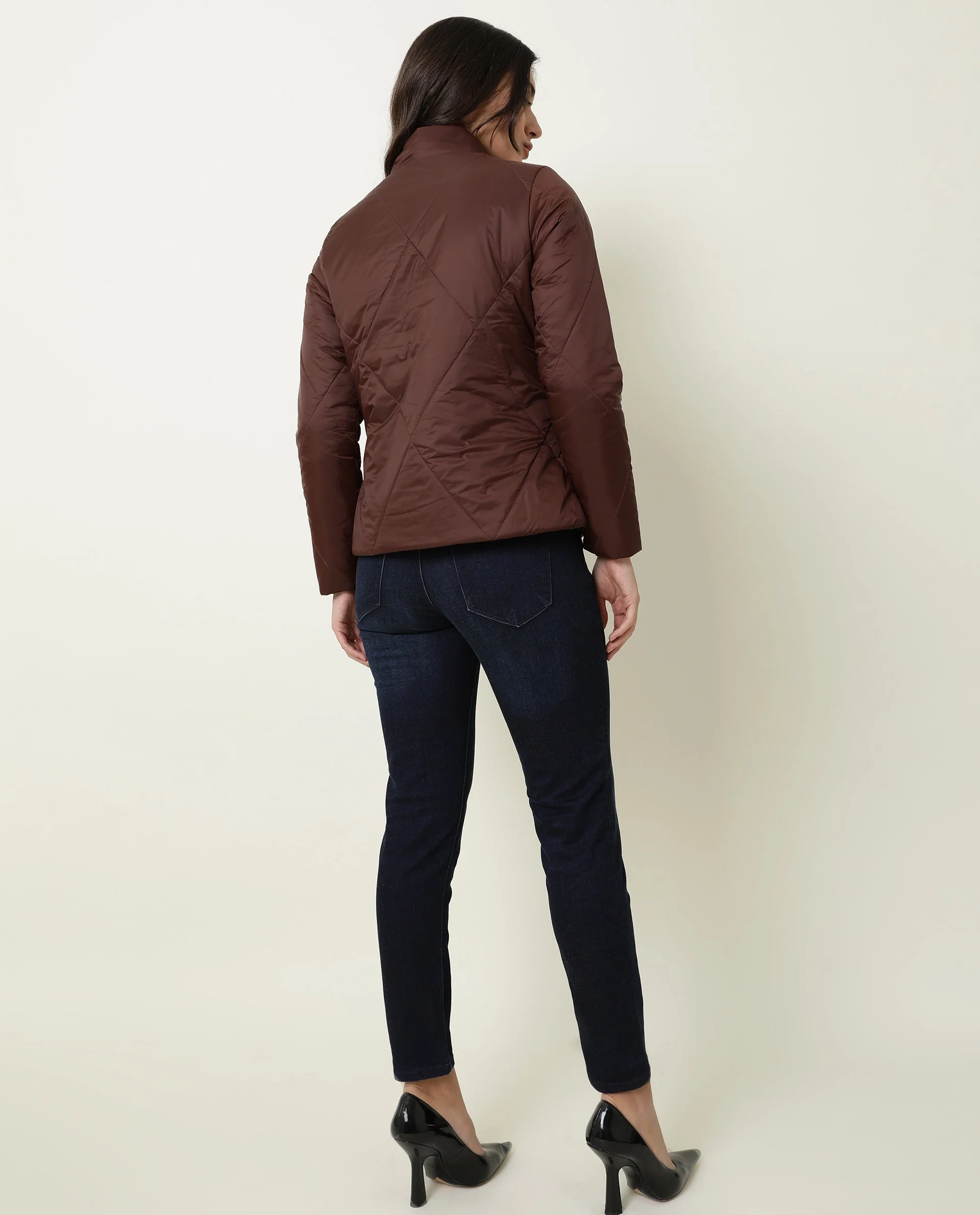 Rareism Women's Cora Maroon Polyester High Neck Plain Regular Fit Jacket - Image 7