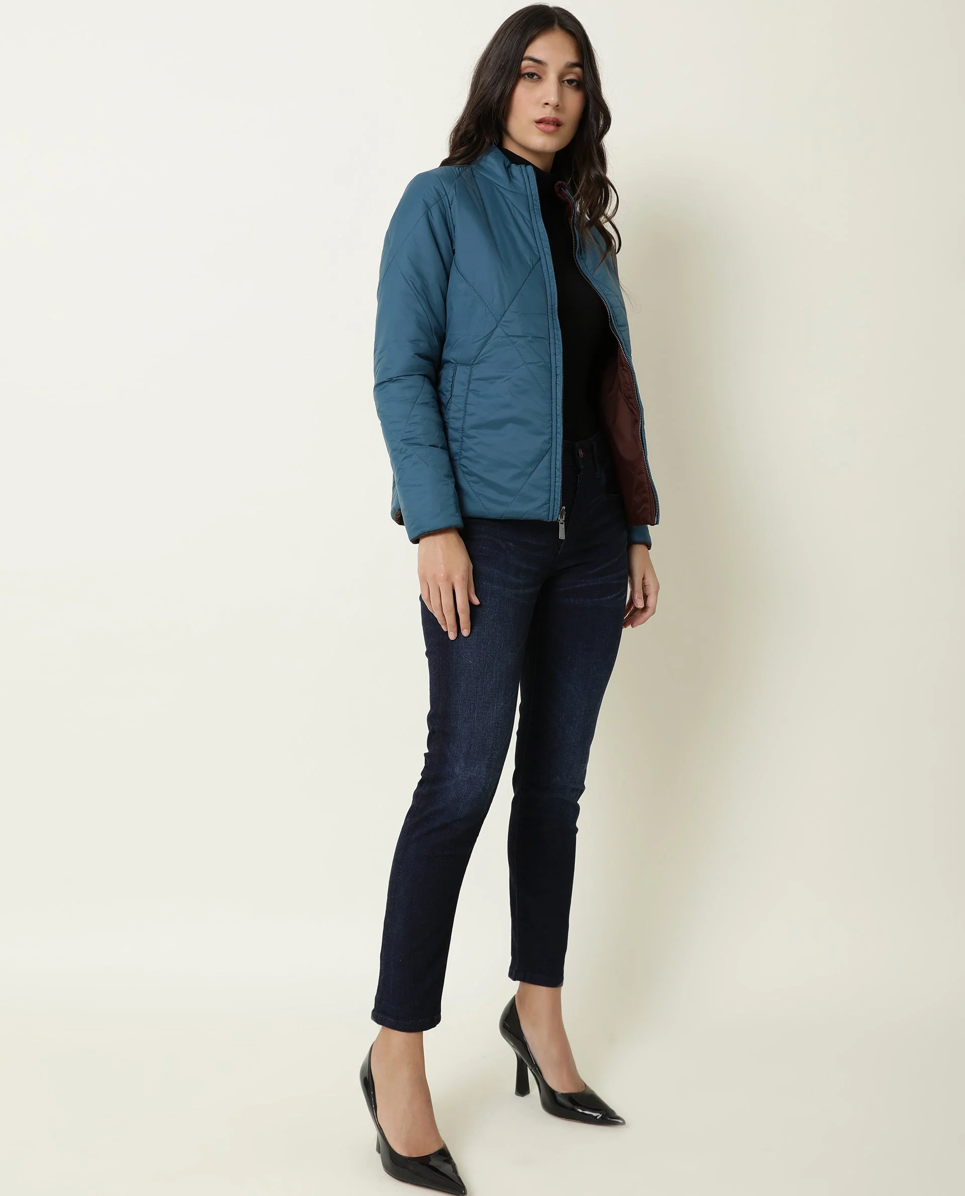 Rareism Women's Cora Maroon Polyester High Neck Plain Regular Fit Jacket - Image 8