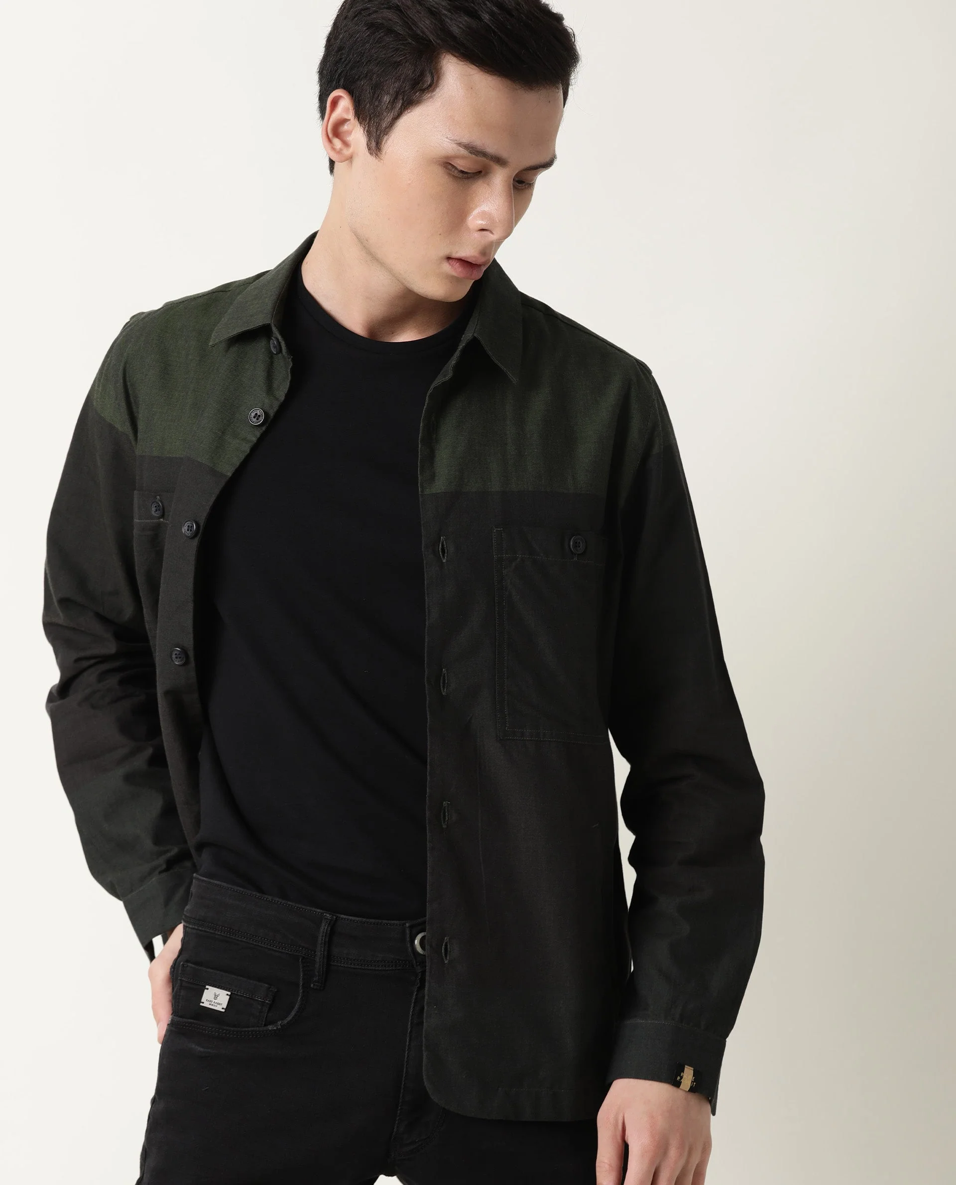 Rare Rabbit Men's Corbin Green Cotton Ombre Regular Fit Full Sleeve Spread Collar Jacket - Image 2
