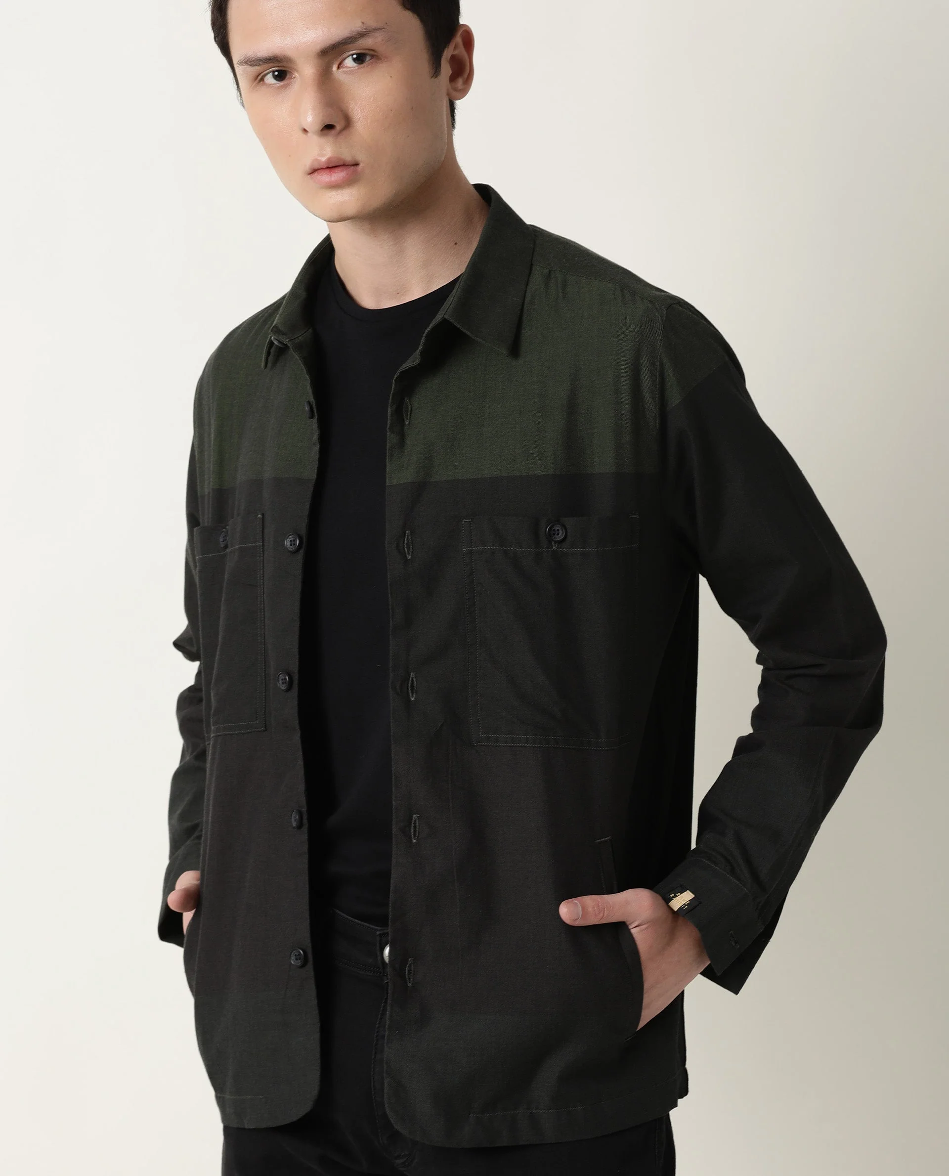Rare Rabbit Men's Corbin Green Cotton Ombre Regular Fit Full Sleeve Spread Collar Jacket - Image 4