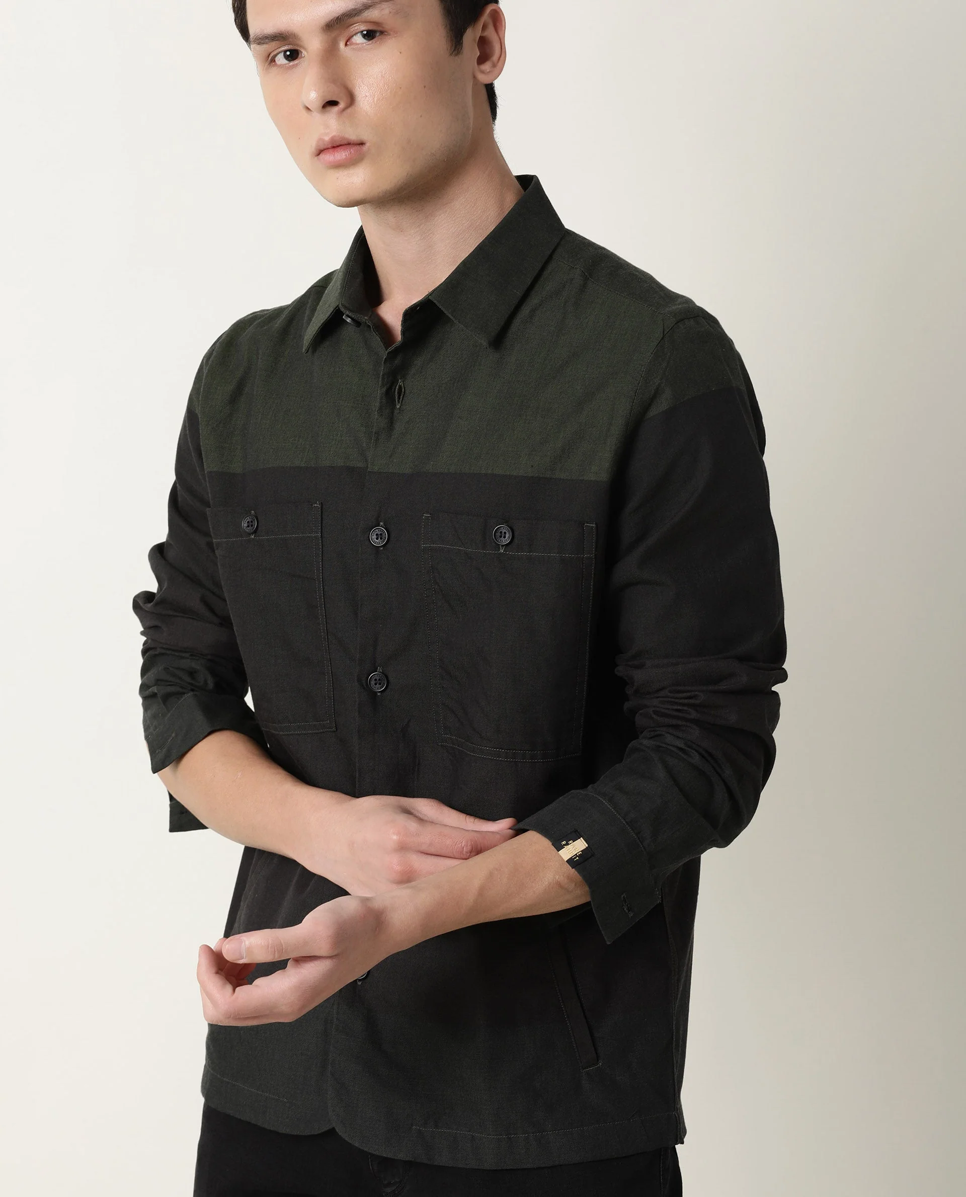 Rare Rabbit Men's Corbin Green Cotton Ombre Regular Fit Full Sleeve Spread Collar Jacket - Image 5