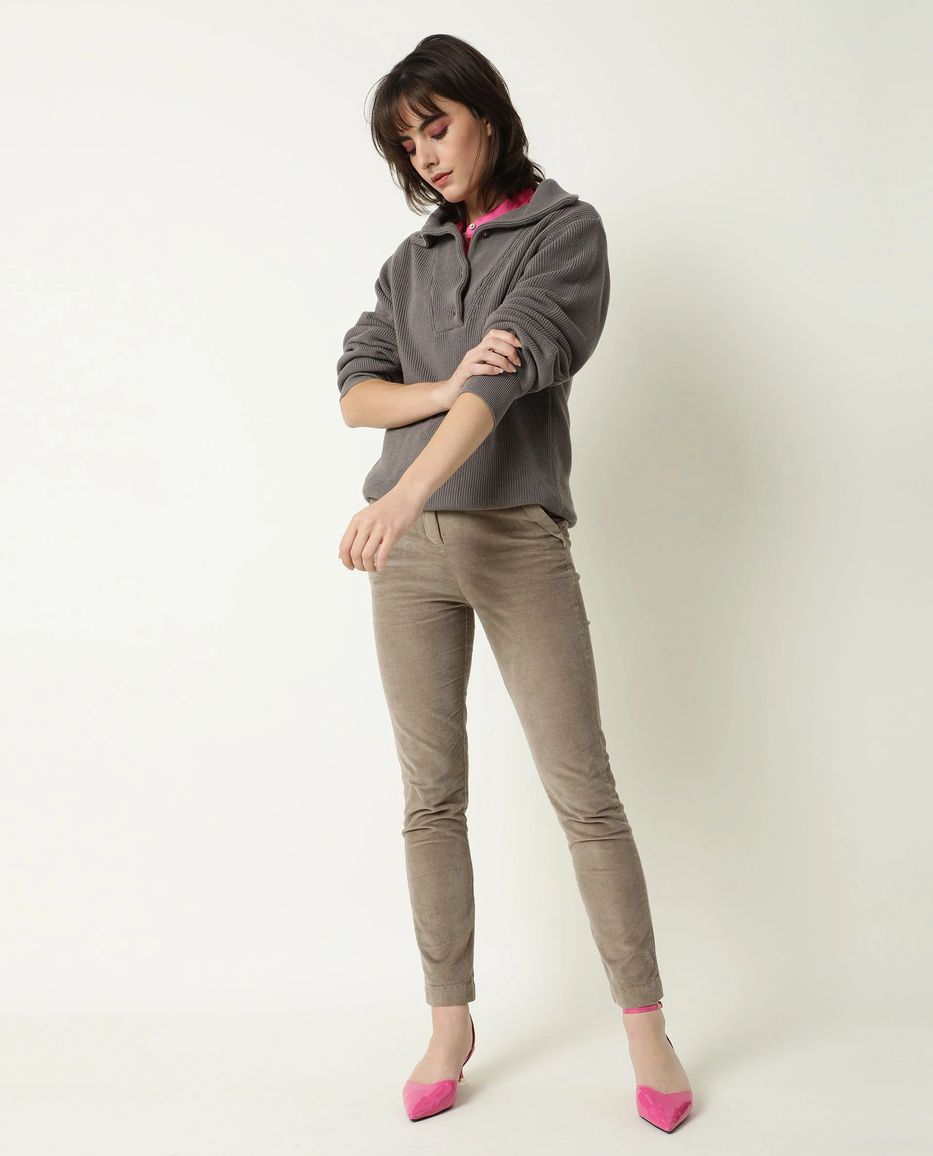 Rareism Women Cord Beige Trousers Solid - Image 7