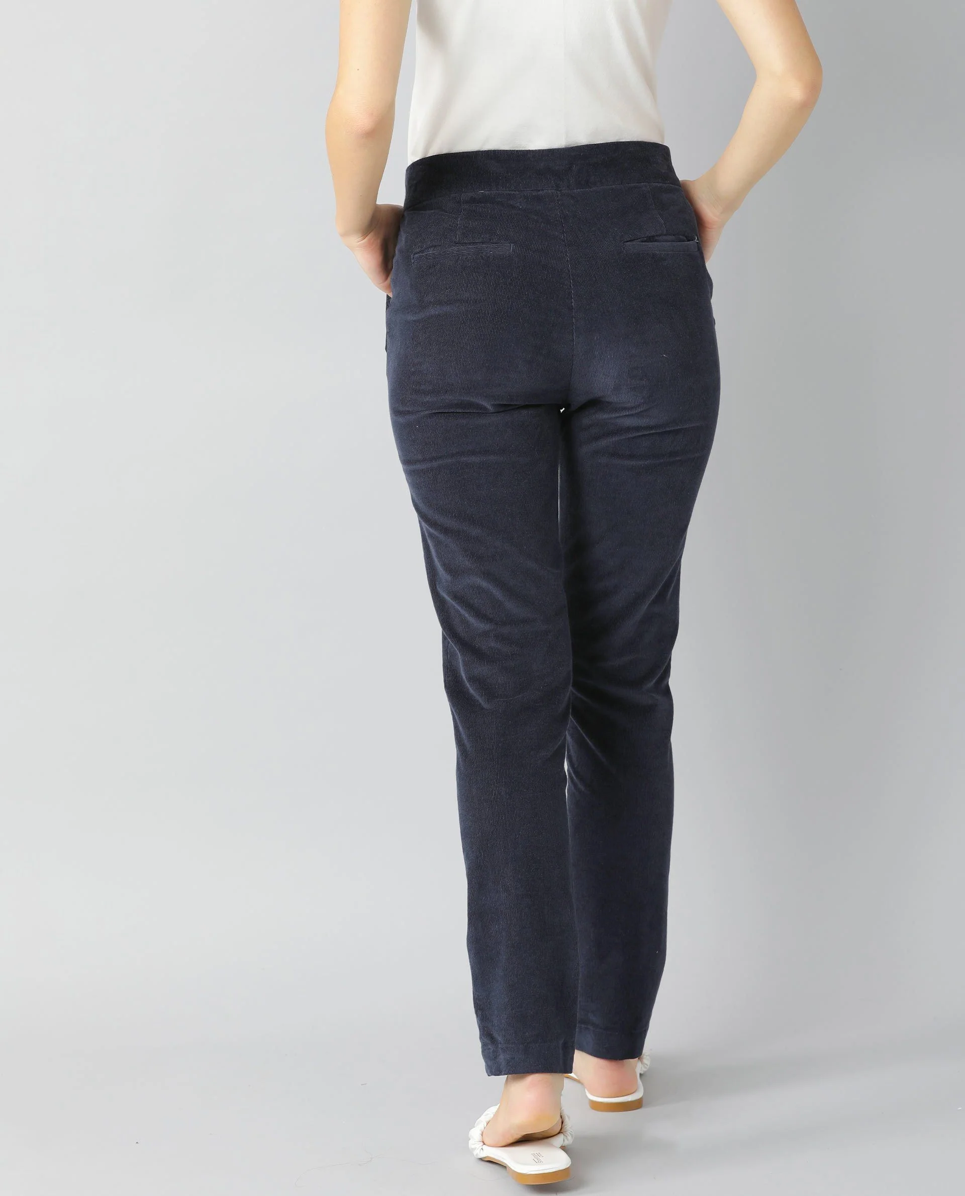 Rareism Women Cord Navy Trousers Solid - Image 4