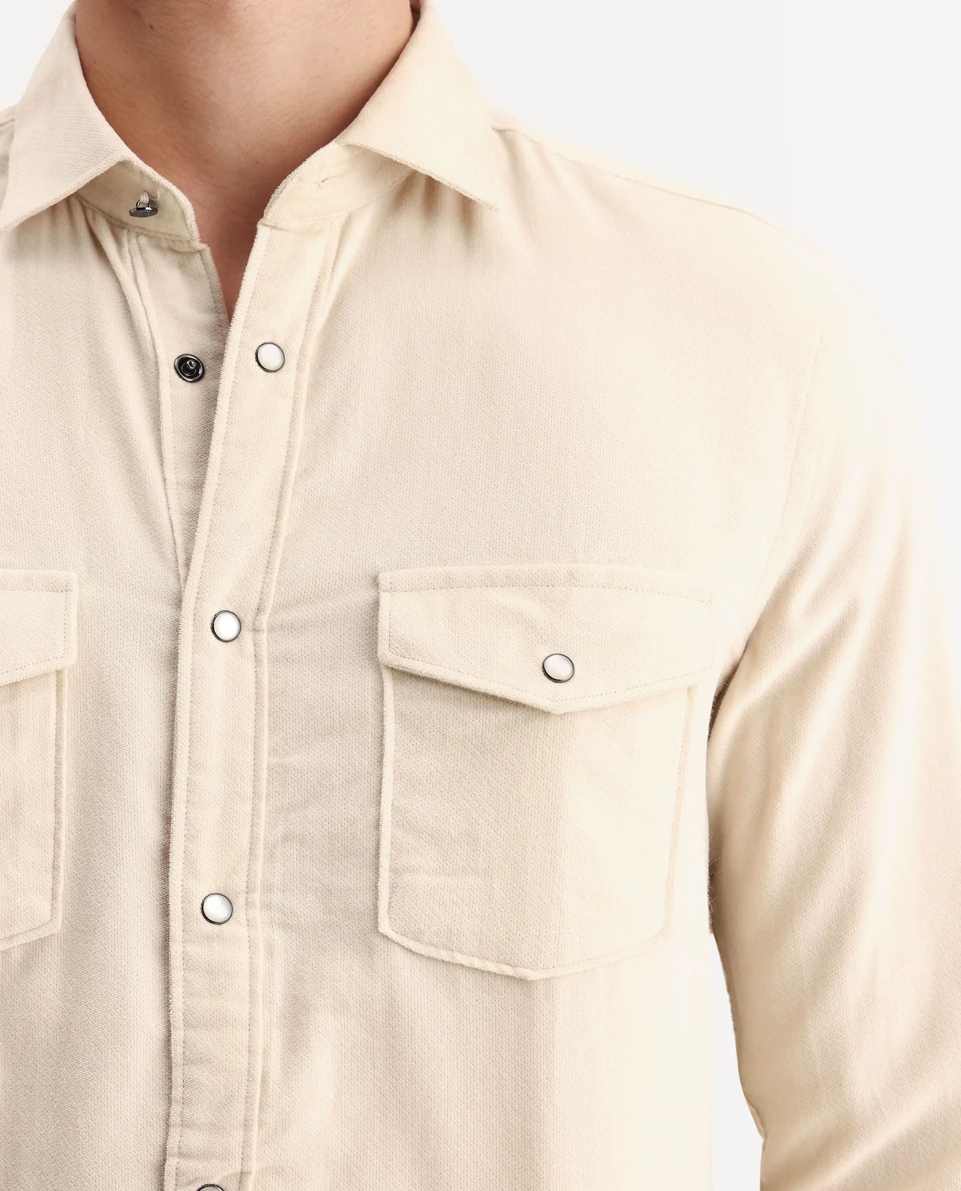 Rare Rabbit Men's Cordin-2 Beige Cotton Plain Regular Fit Full Sleeve Collared Shirt - Image 3