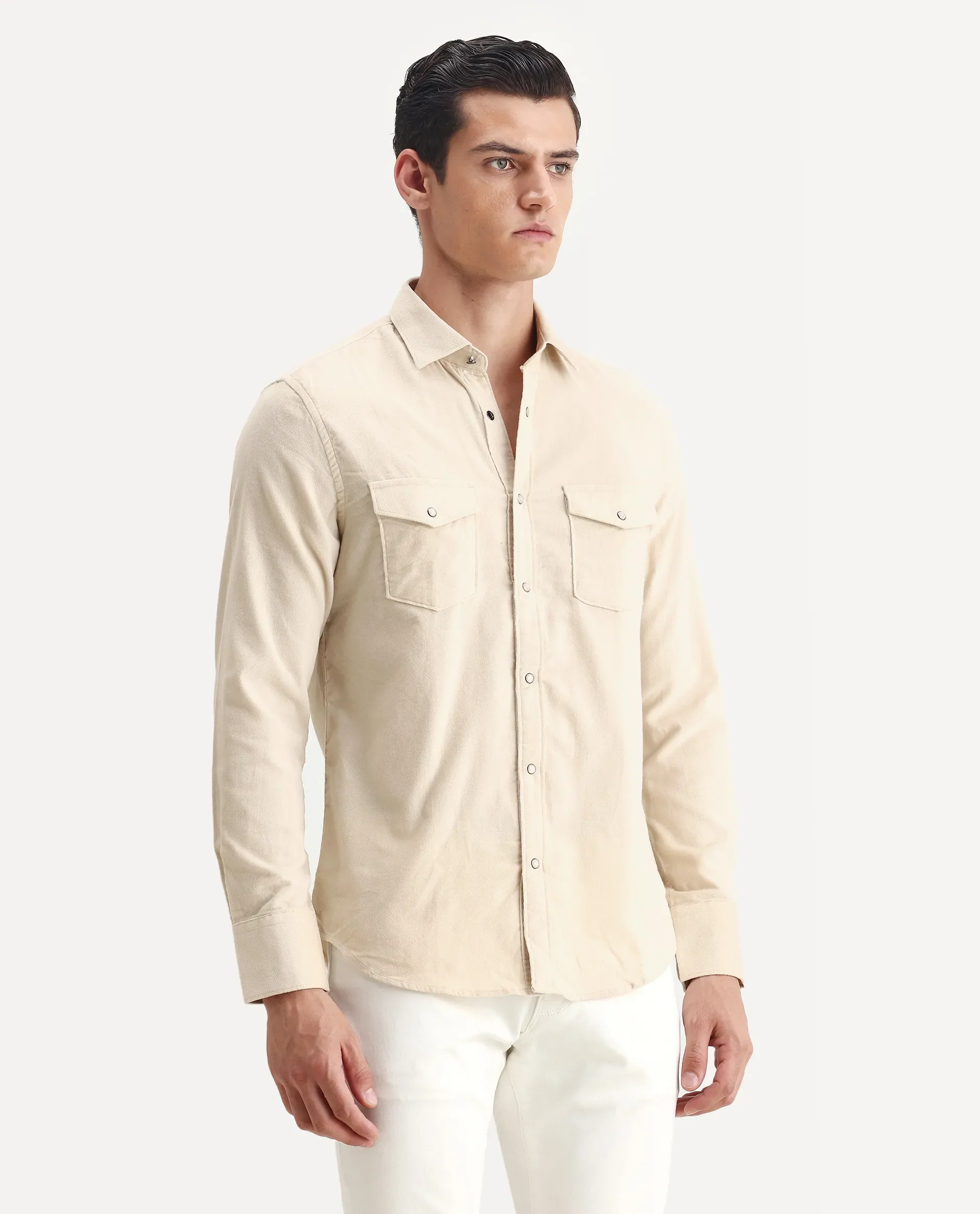 Rare Rabbit Men's Cordin-2 Beige Cotton Plain Regular Fit Full Sleeve Collared Shirt - Image 5