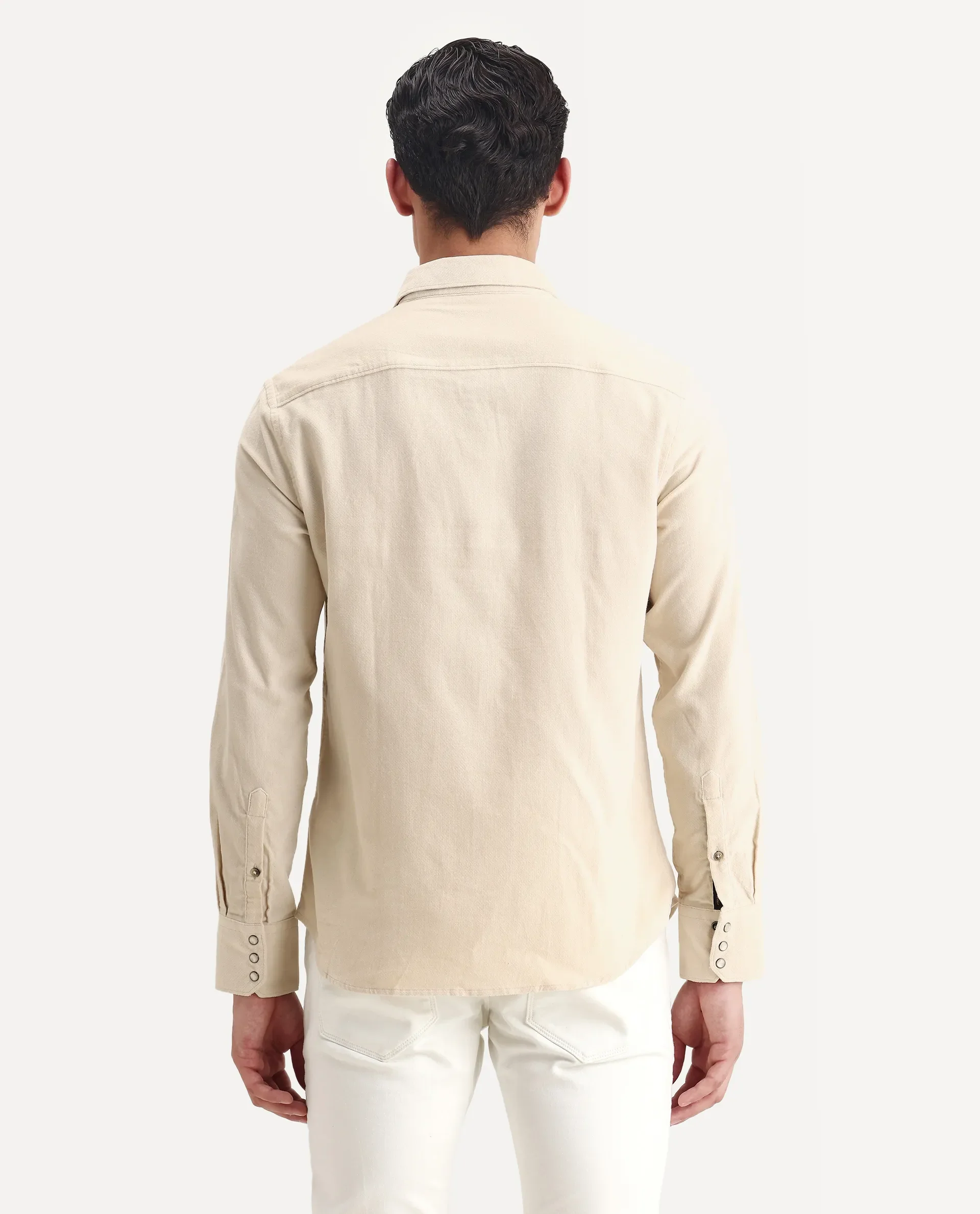 Rare Rabbit Men's Cordin-2 Beige Cotton Plain Regular Fit Full Sleeve Collared Shirt - Image 7