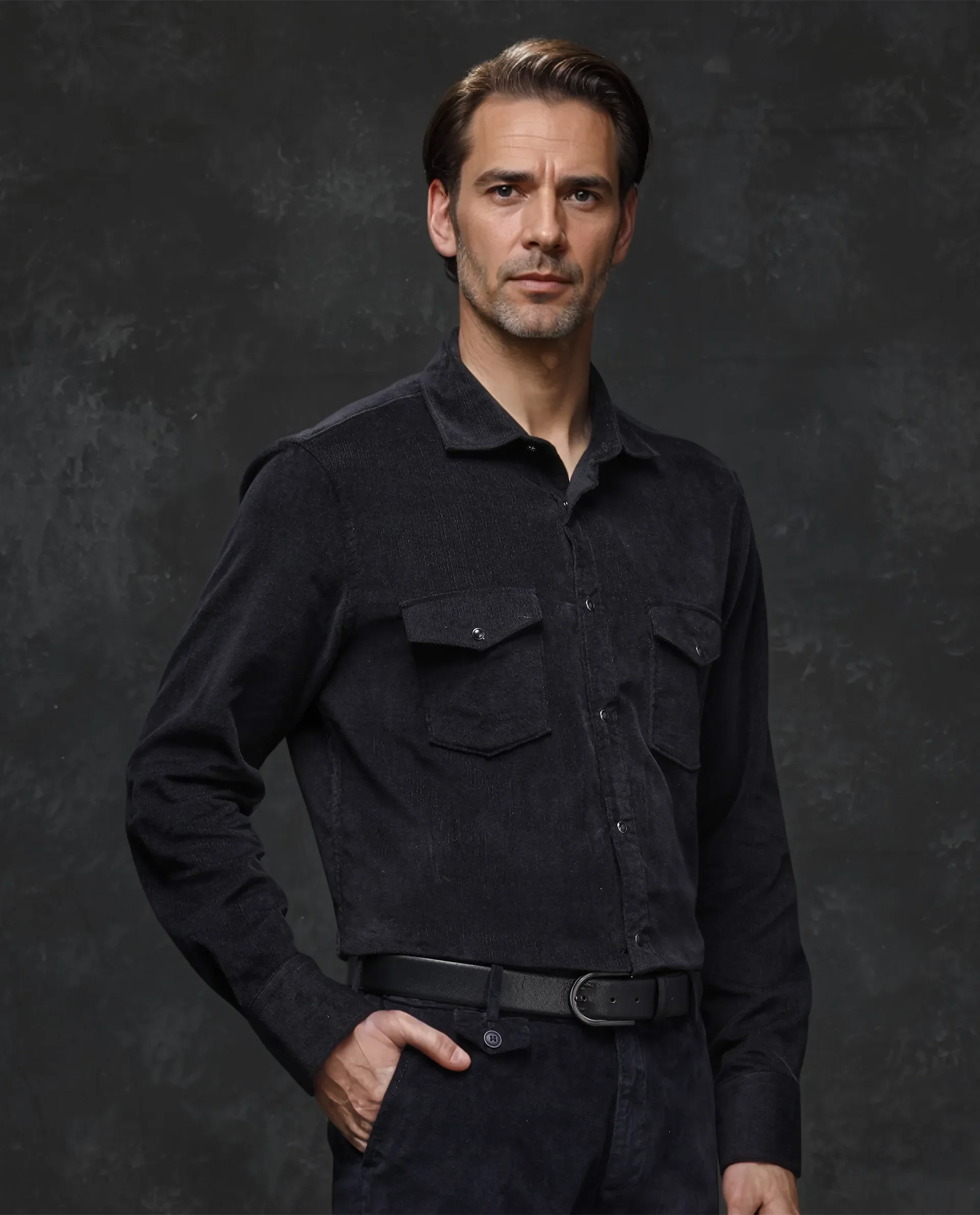 Rare Rabbit Men's Cordin-2 Black Cotton Plain Regular Fit Full Sleeve Collared Shirt - Image 7