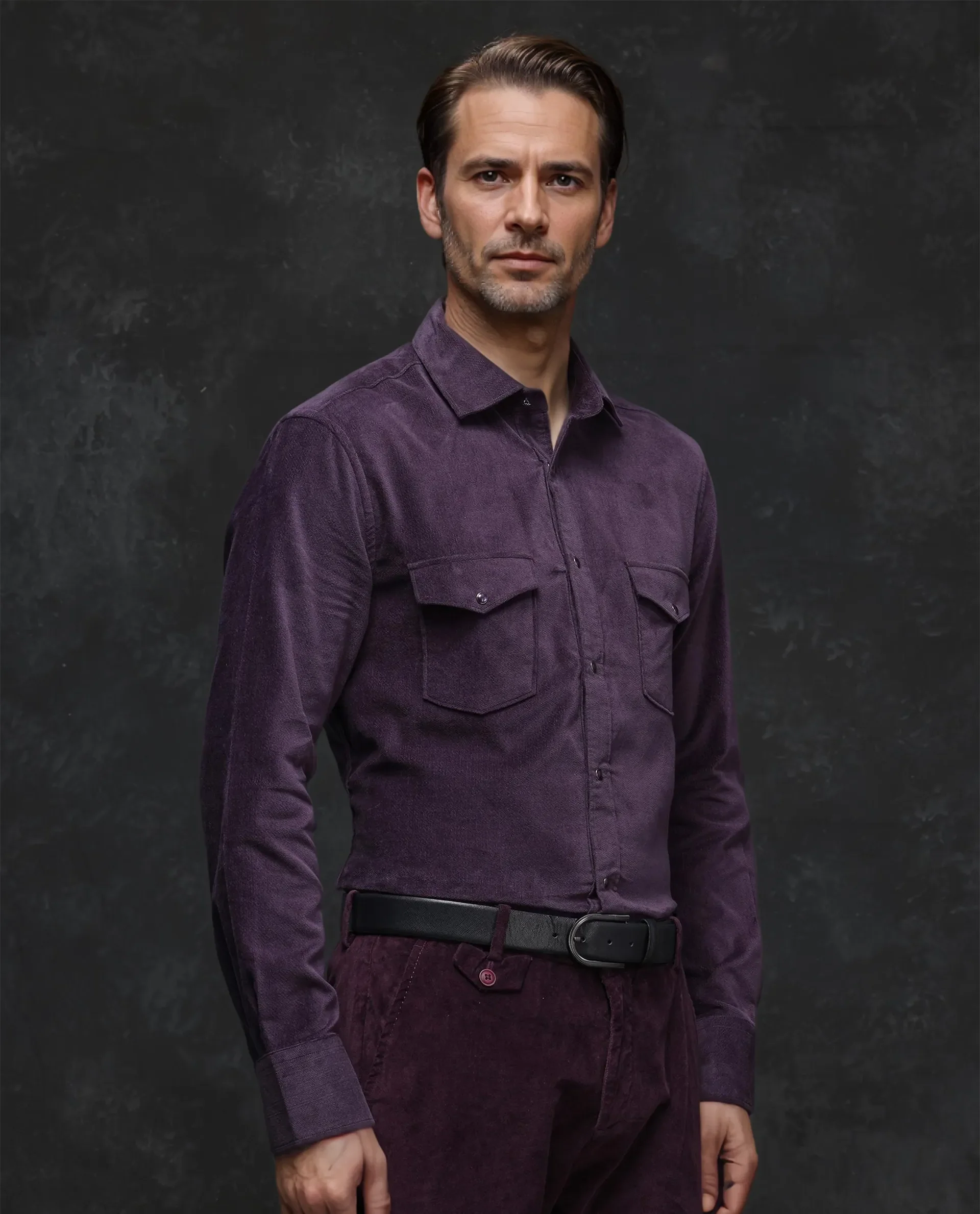 Rare Rabbit Men's Cordin-2 Dusky Purple Cotton Plain Regular Fit Full Sleeve Collared Shirt - Image 4