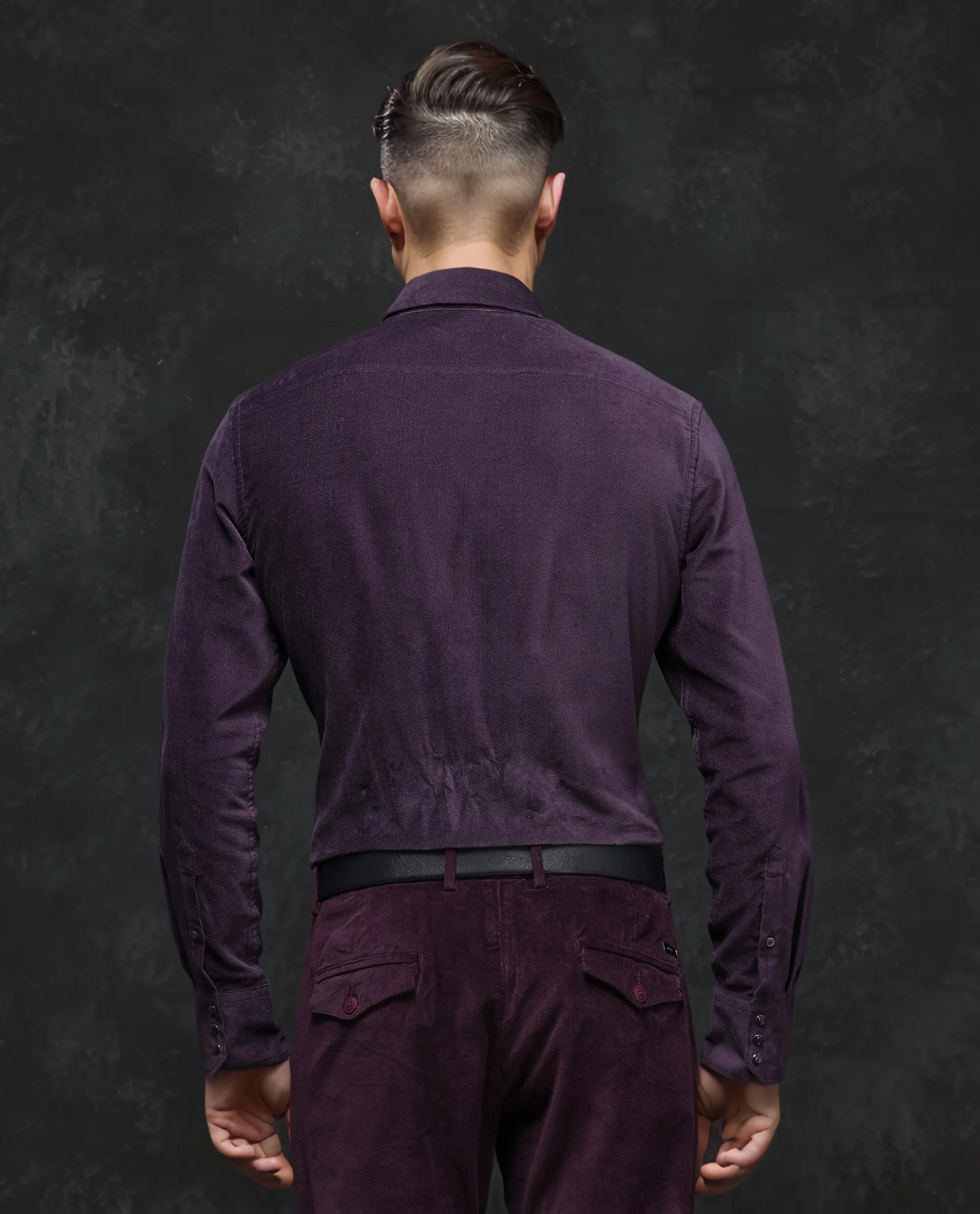 Rare Rabbit Men's Cordin-2 Dusky Purple Cotton Plain Regular Fit Full Sleeve Collared Shirt - Image 5