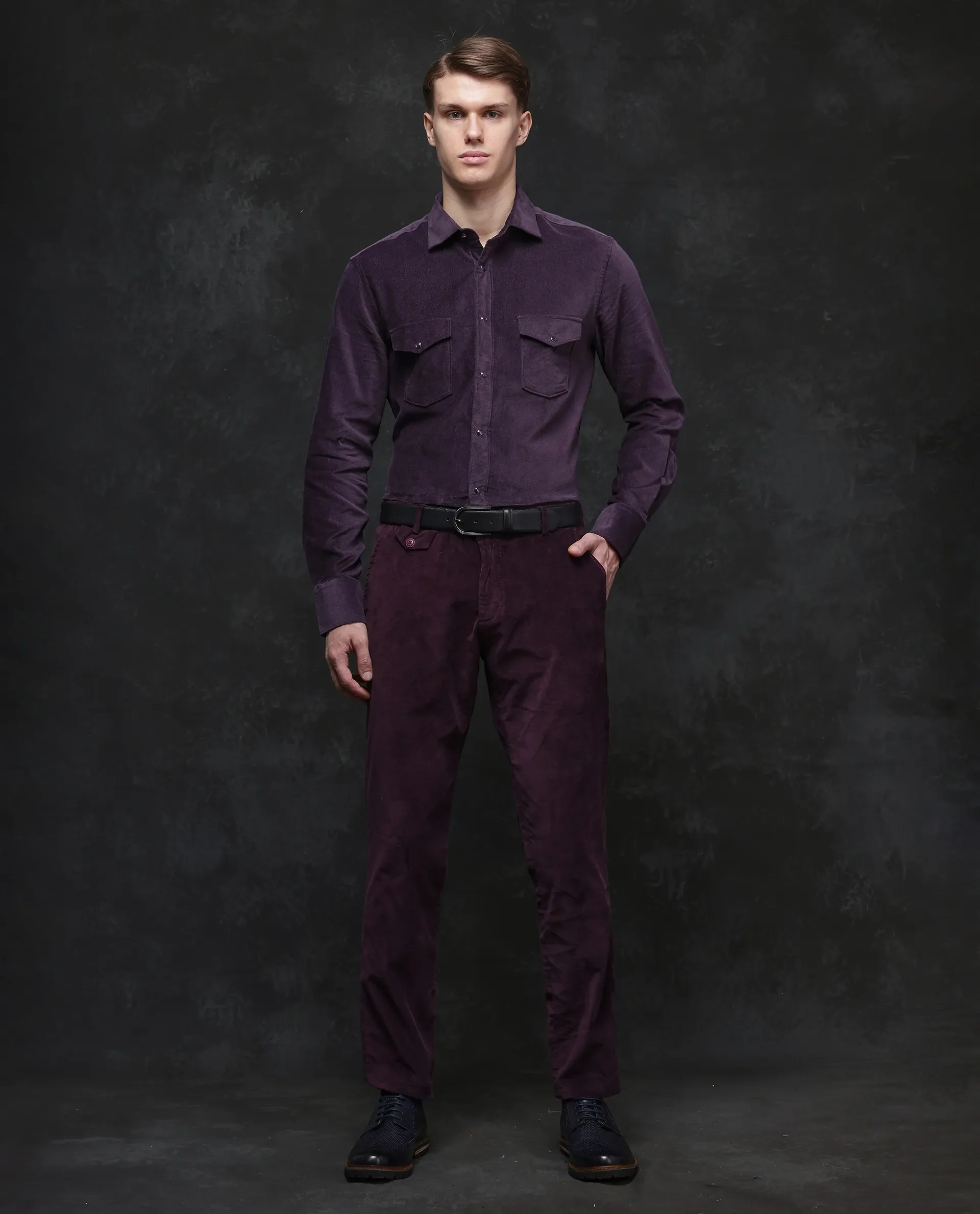 Rare Rabbit Men's Cordin-2 Dusky Purple Cotton Plain Regular Fit Full Sleeve Collared Shirt - Image 6