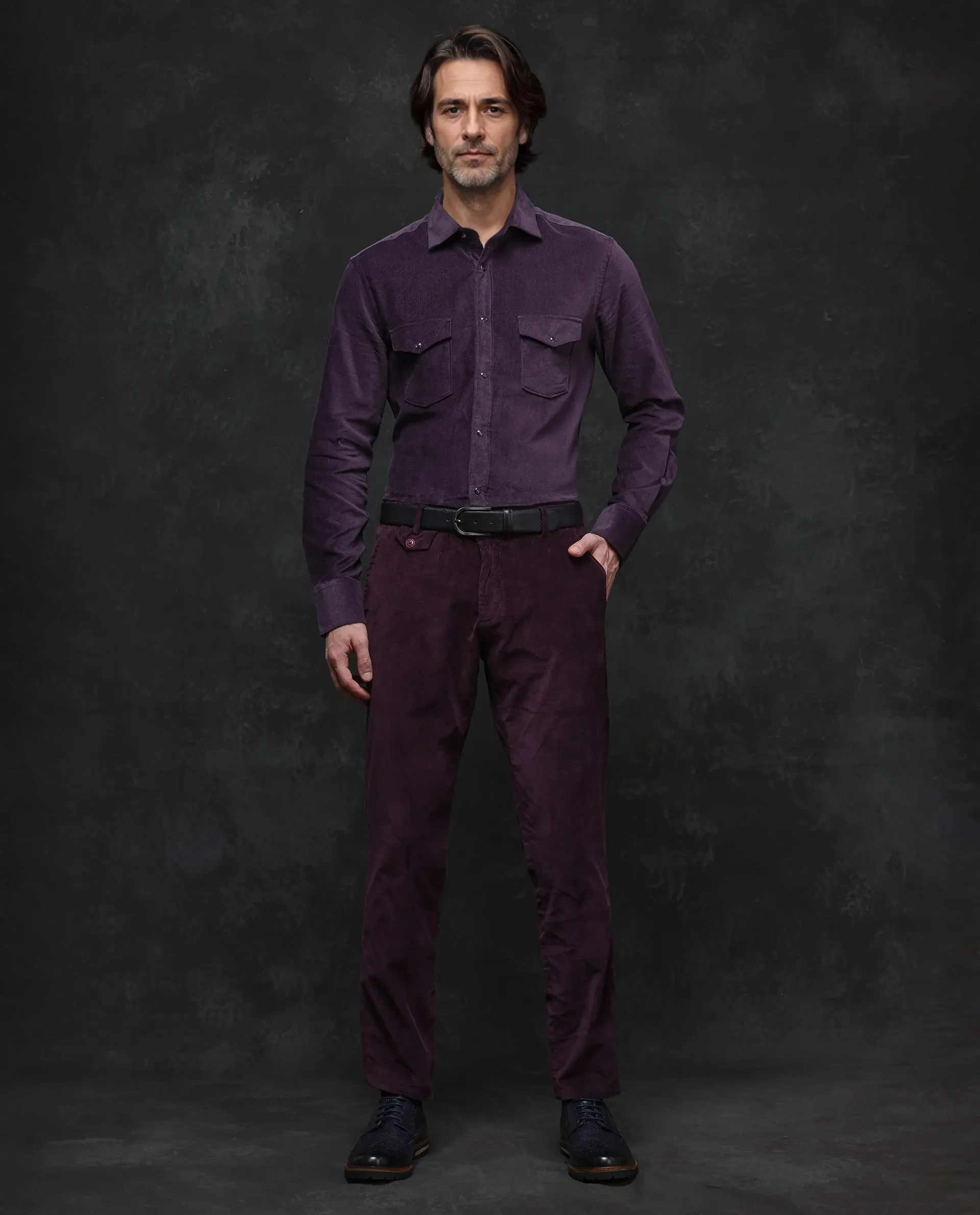 Rare Rabbit Men's Cordin-2 Dusky Purple Cotton Plain Regular Fit Full Sleeve Collared Shirt - Image 7