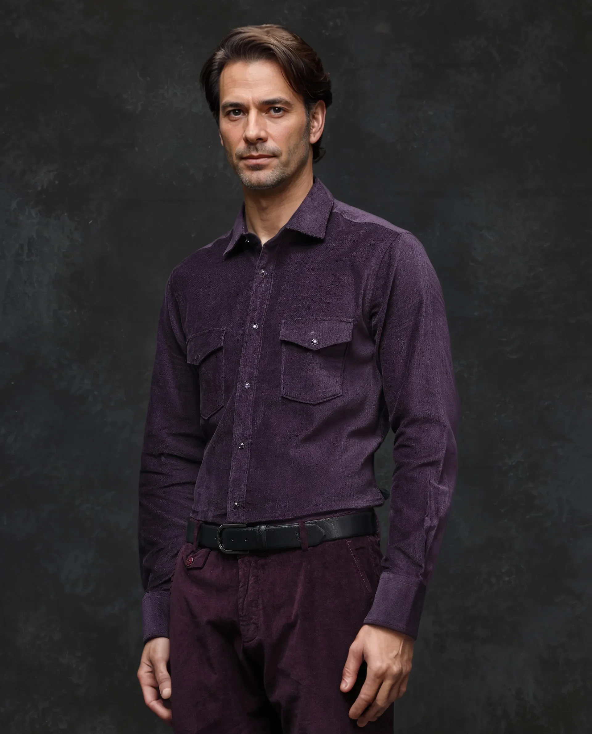 Rare Rabbit Men's Cordin-2 Dusky Purple Cotton Plain Regular Fit Full Sleeve Collared Shirt - Image 8
