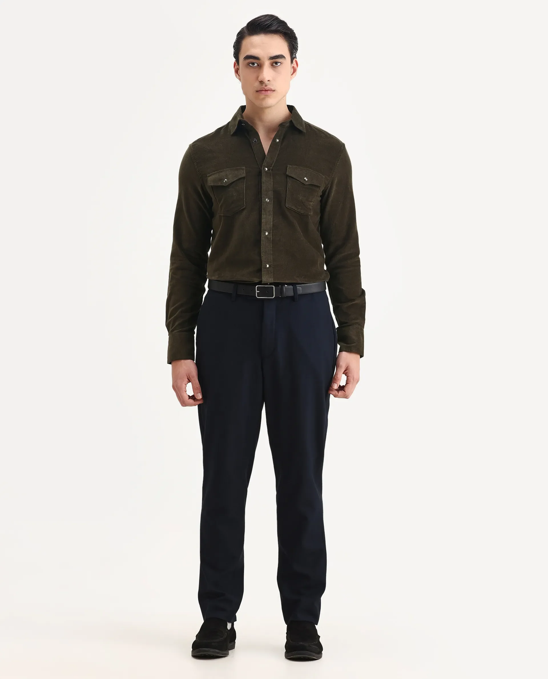 Rare Rabbit Men's Cordin-2 Olive Cotton Plain Regular Fit Full Sleeve Collared Shirt - Image 2