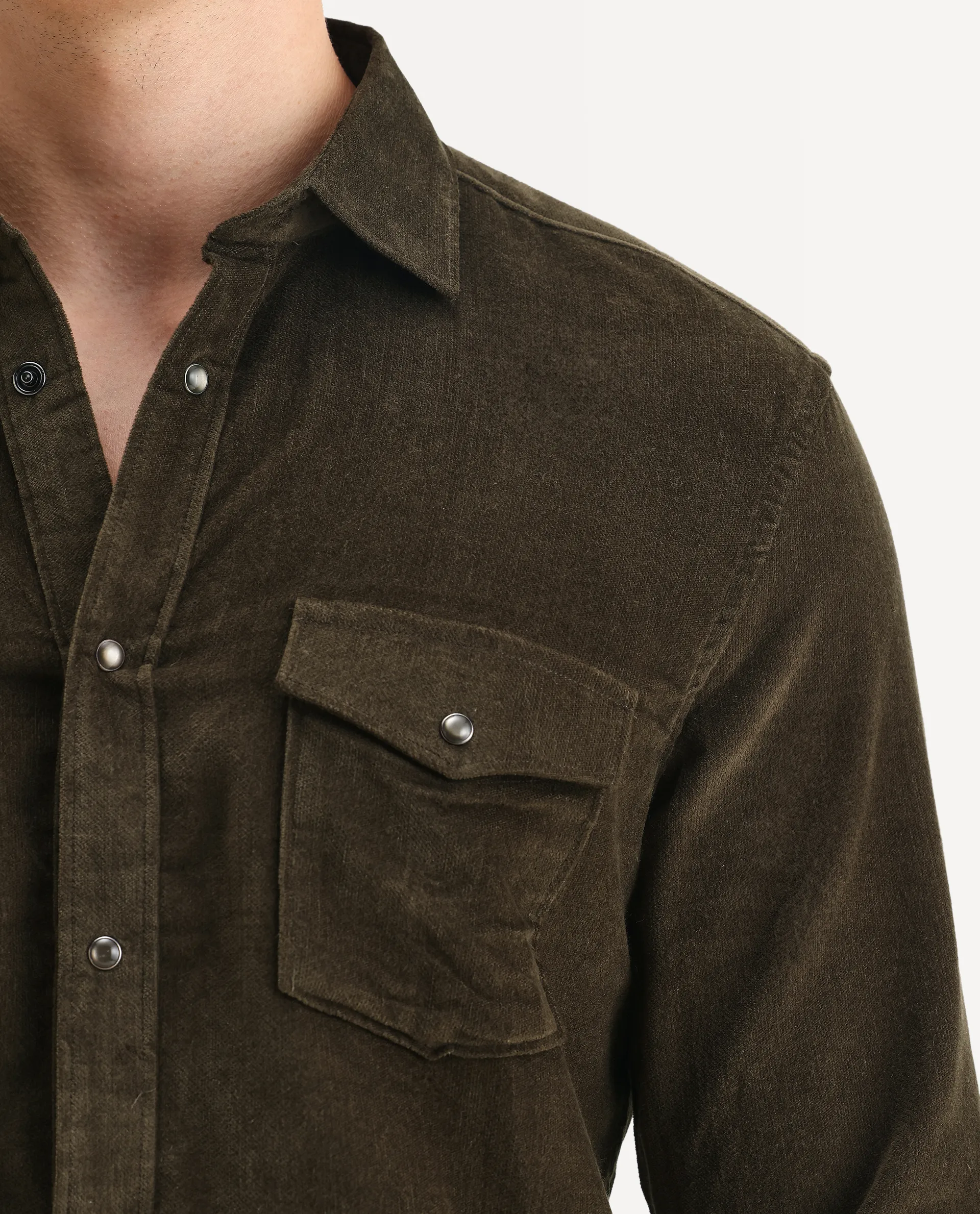 Rare Rabbit Men's Cordin-2 Olive Cotton Plain Regular Fit Full Sleeve Collared Shirt - Image 3