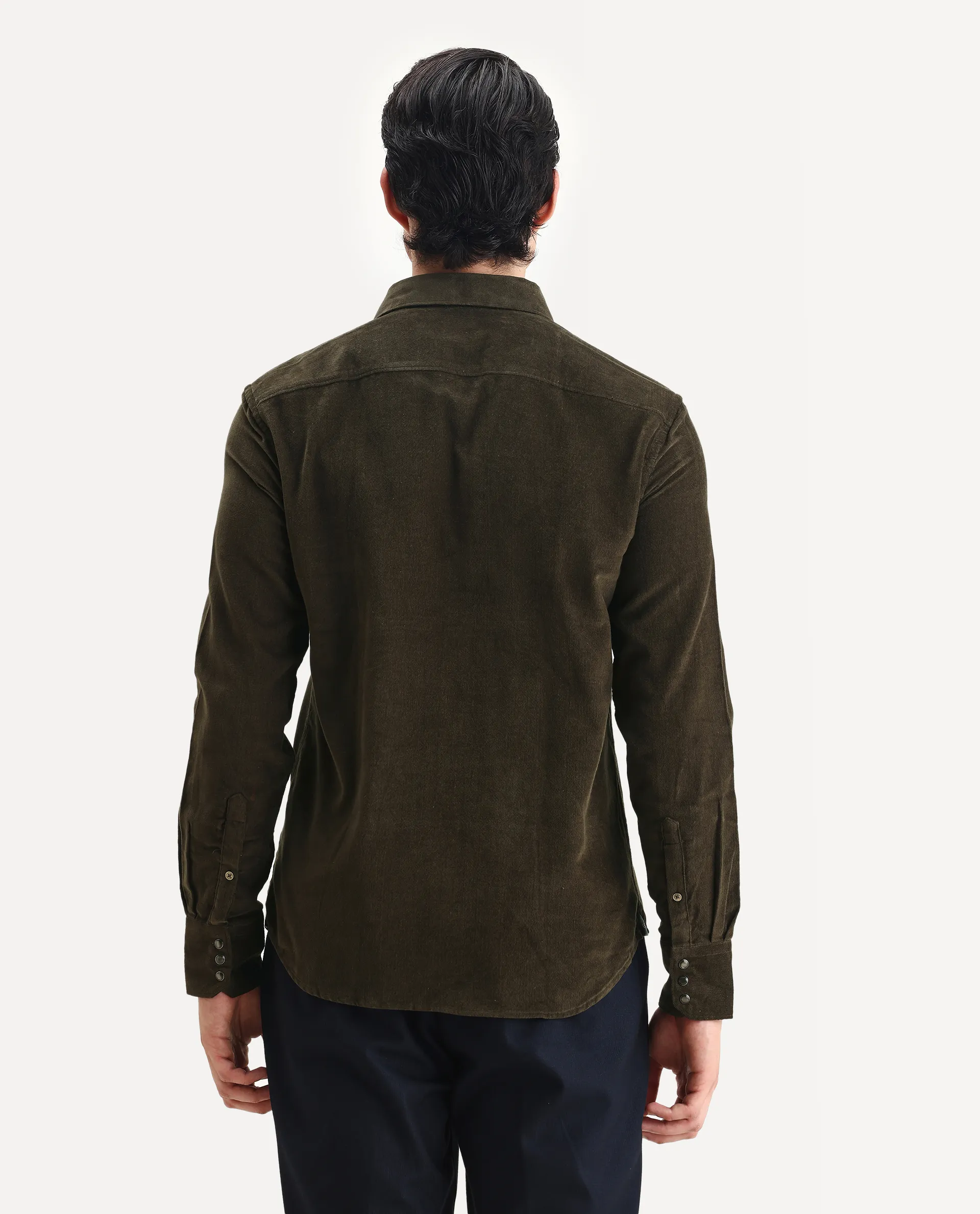 Rare Rabbit Men's Cordin-2 Olive Cotton Plain Regular Fit Full Sleeve Collared Shirt - Image 6
