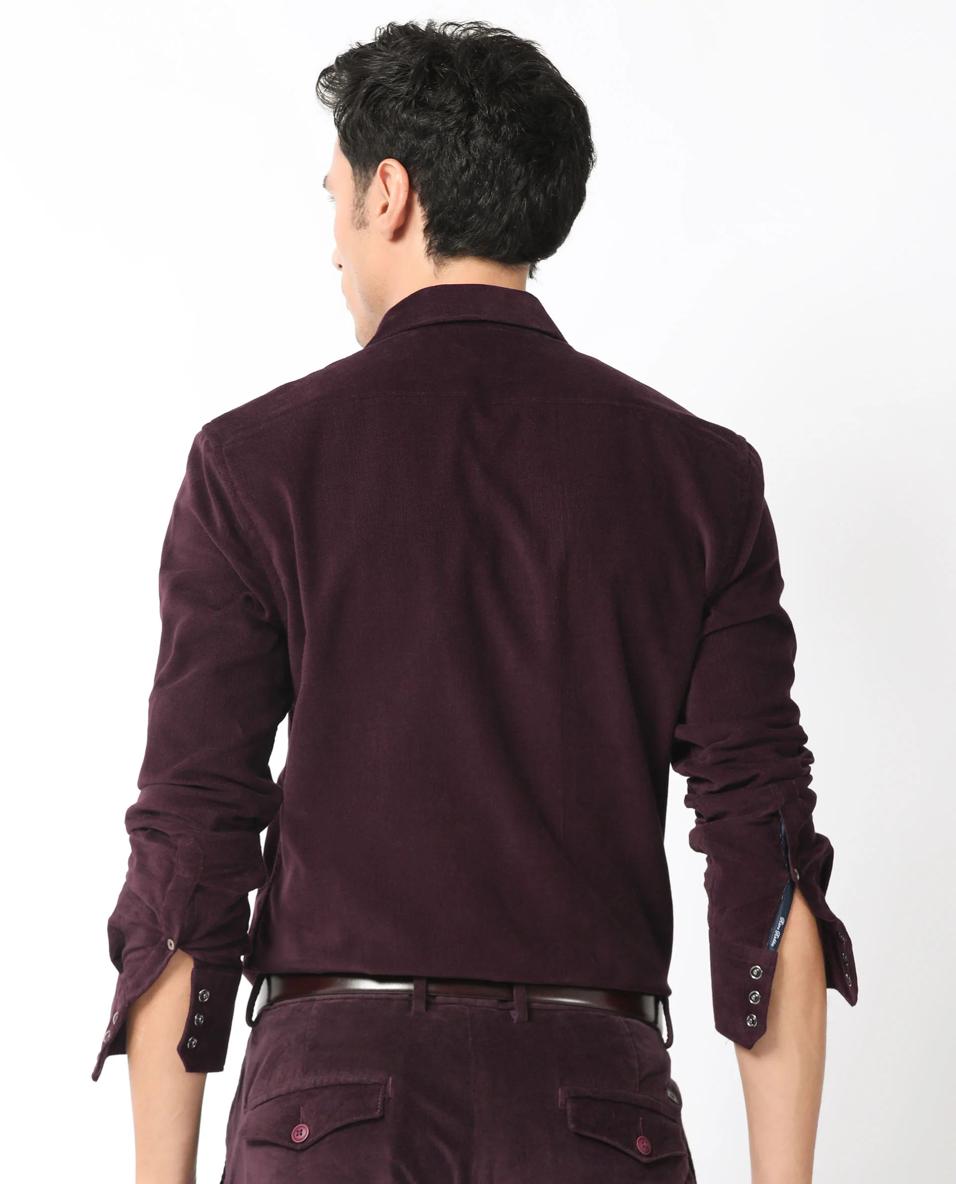Rare Rabbit Men's Cordini Maroon Plain Regular Fit Full Sleeve Collared Shirt - Image 10