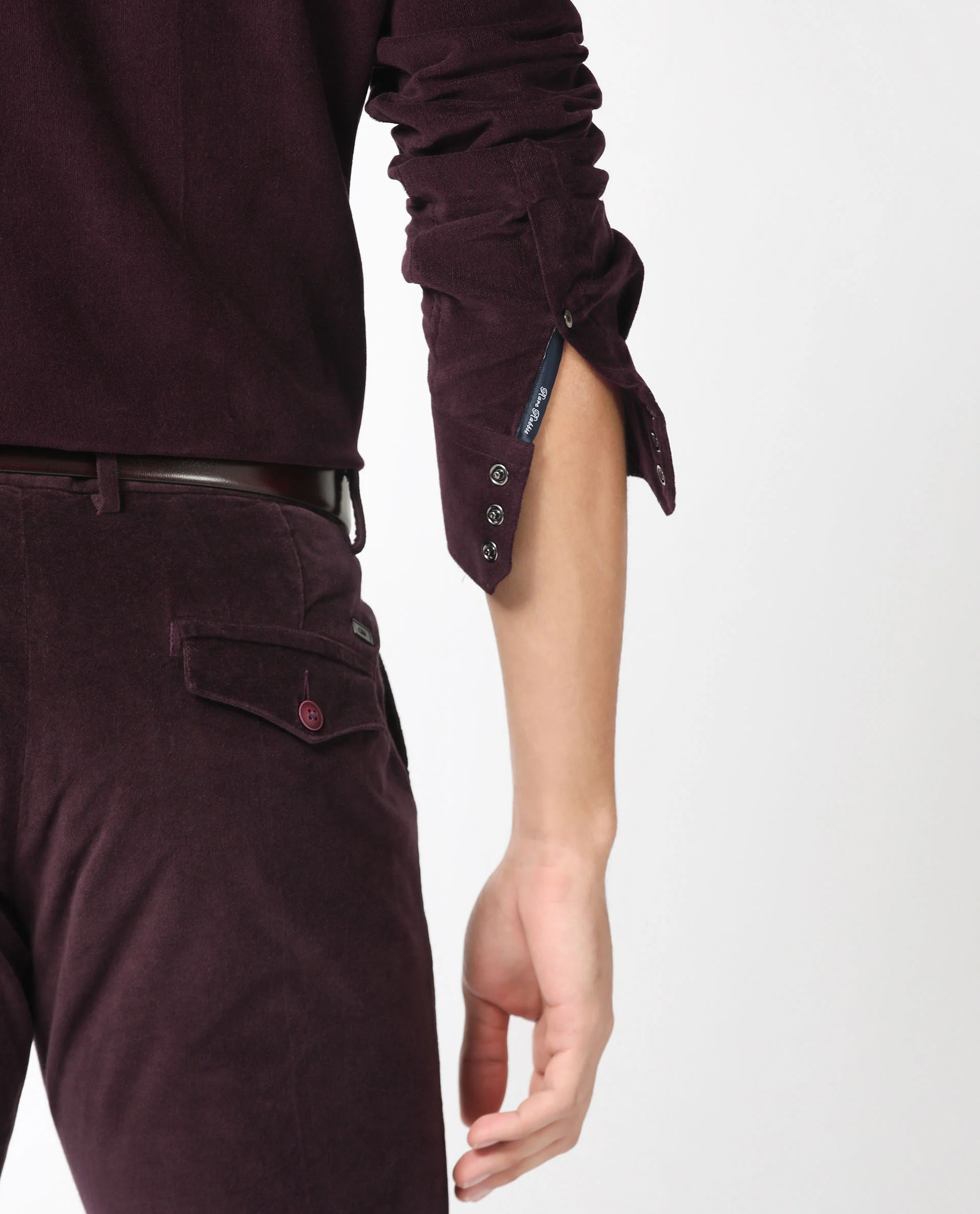 Rare Rabbit Men's Cordini Maroon Plain Regular Fit Full Sleeve Collared Shirt - Image 3