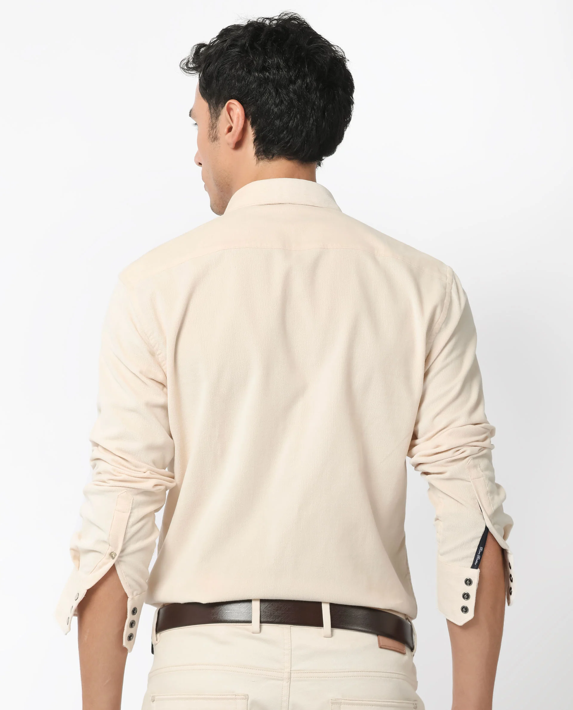 Rare Rabbit Men's Cordini Off White Cotton Plain Regular Fit Full Sleeve Spread Collar Shirt - Image 10