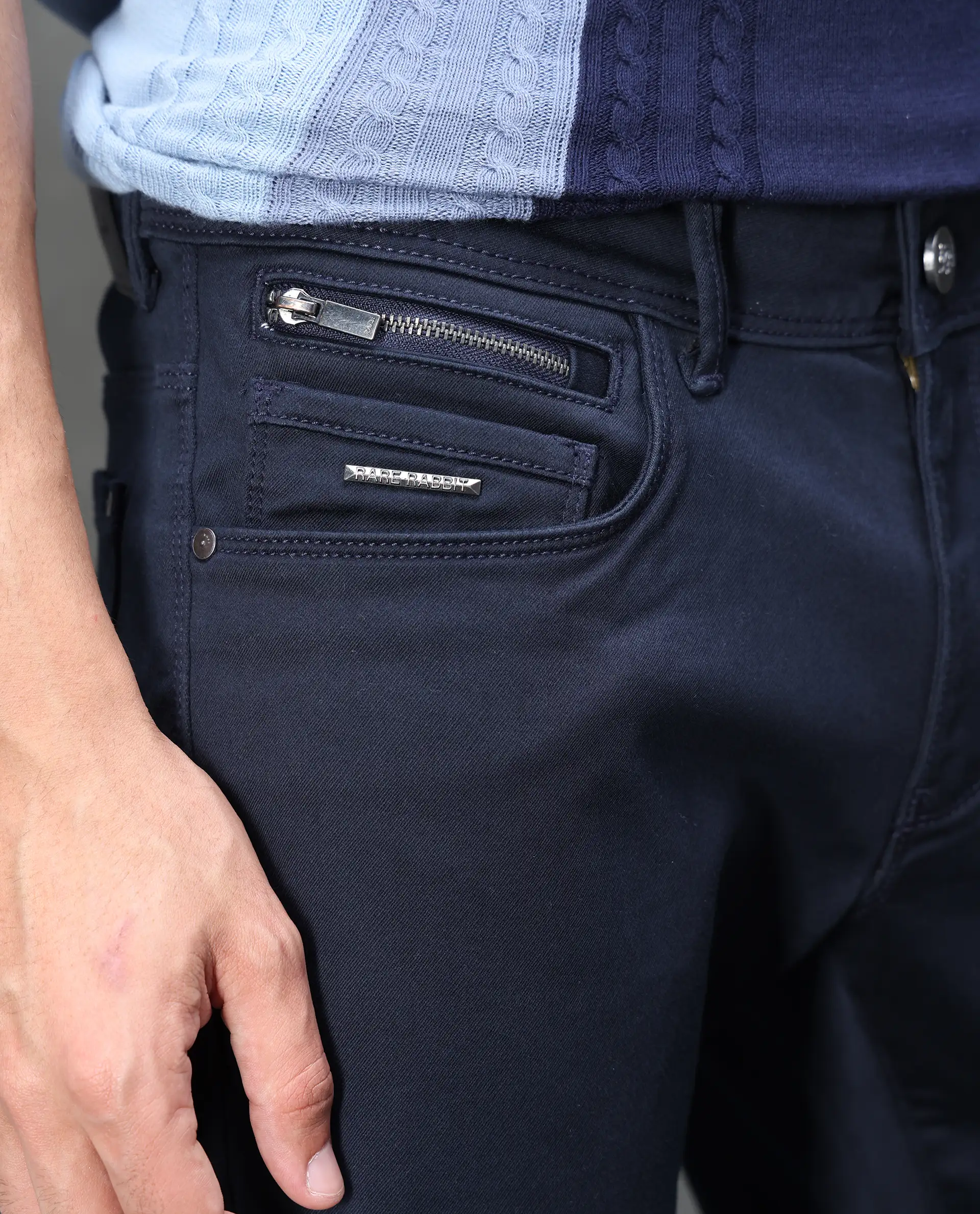 Rare Rabbit Men's Cordon Dark Navy Cotton Plain Hawk Slim Fit Jeans - Image 6