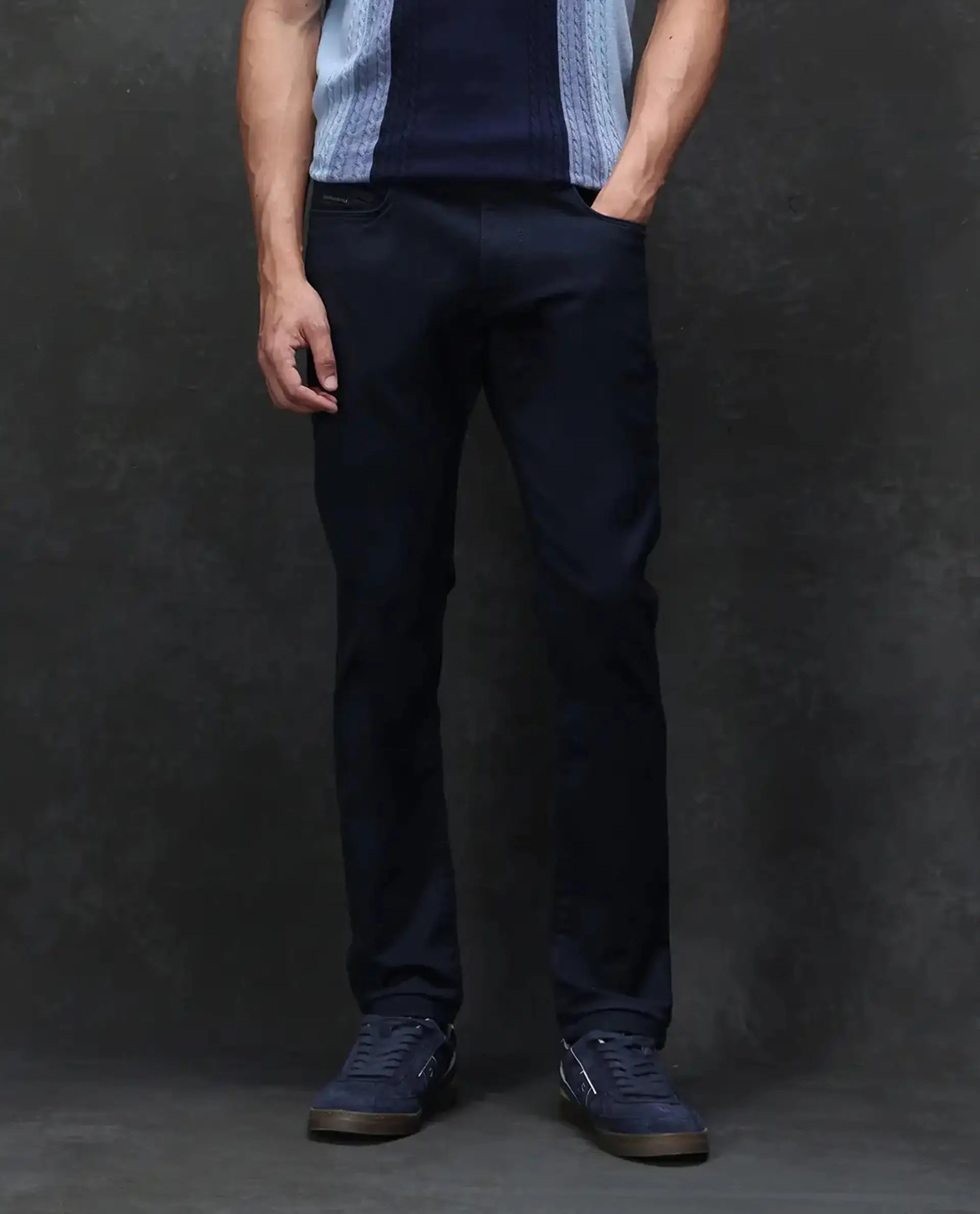 Rare Rabbit Men's Cordon Dark Navy Cotton Plain Hawk Slim Fit Jeans - Image 9