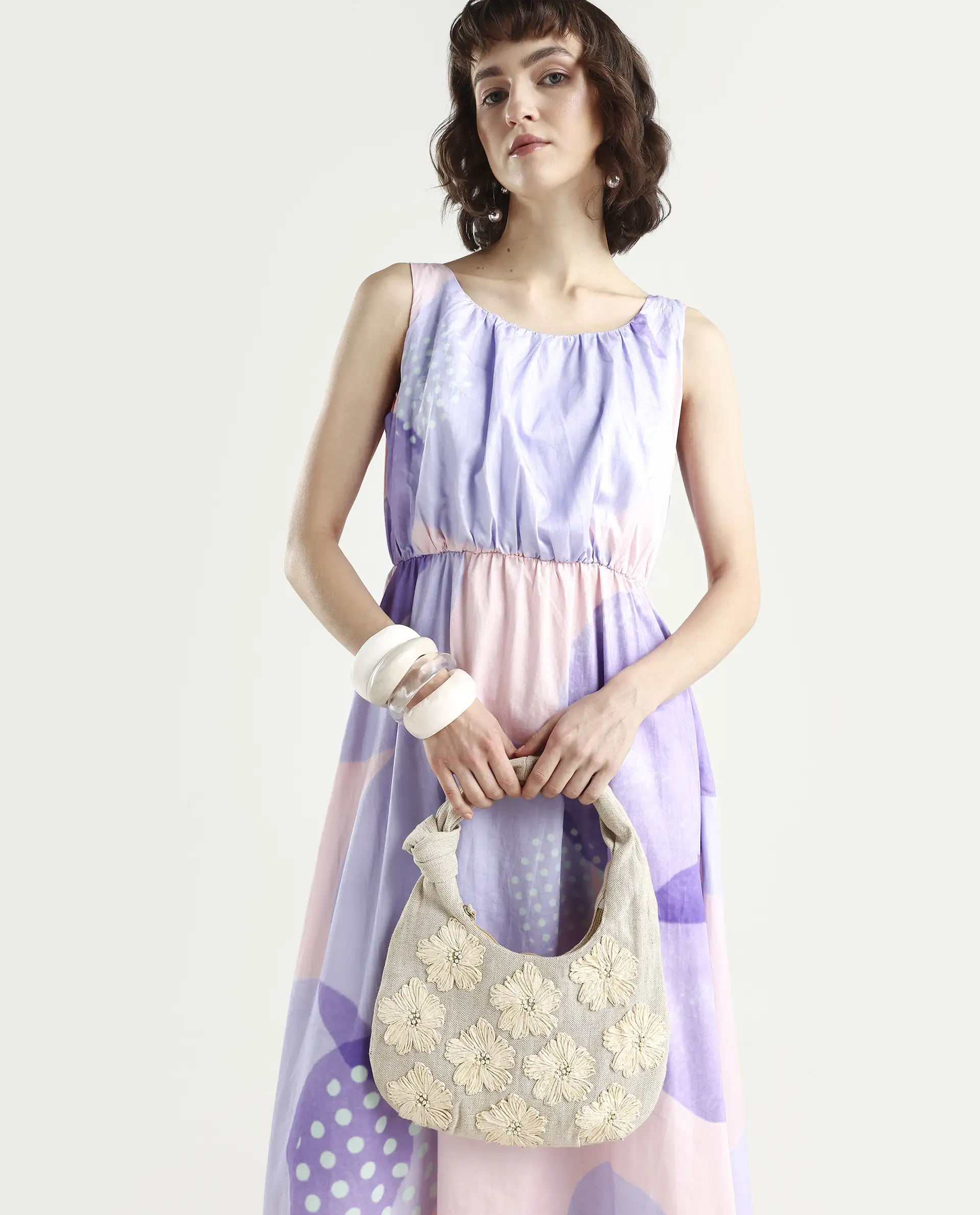 Rareism Women's Cordova Pink Cotton Boat Neck Polka Print Sleeveless Knee Length Tailored Dress - Image 2