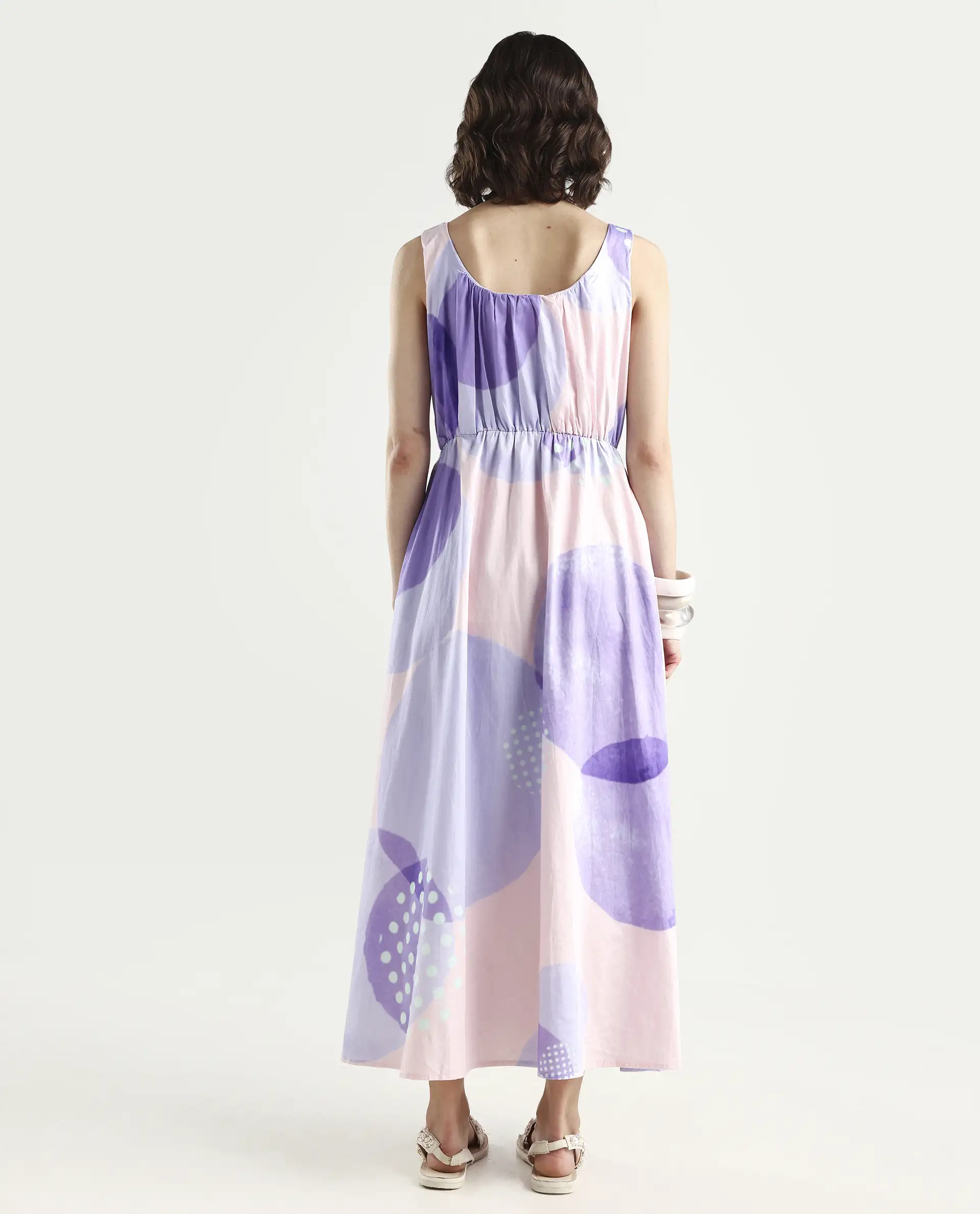 Rareism Women's Cordova Pink Cotton Boat Neck Polka Print Sleeveless Knee Length Tailored Dress - Image 7