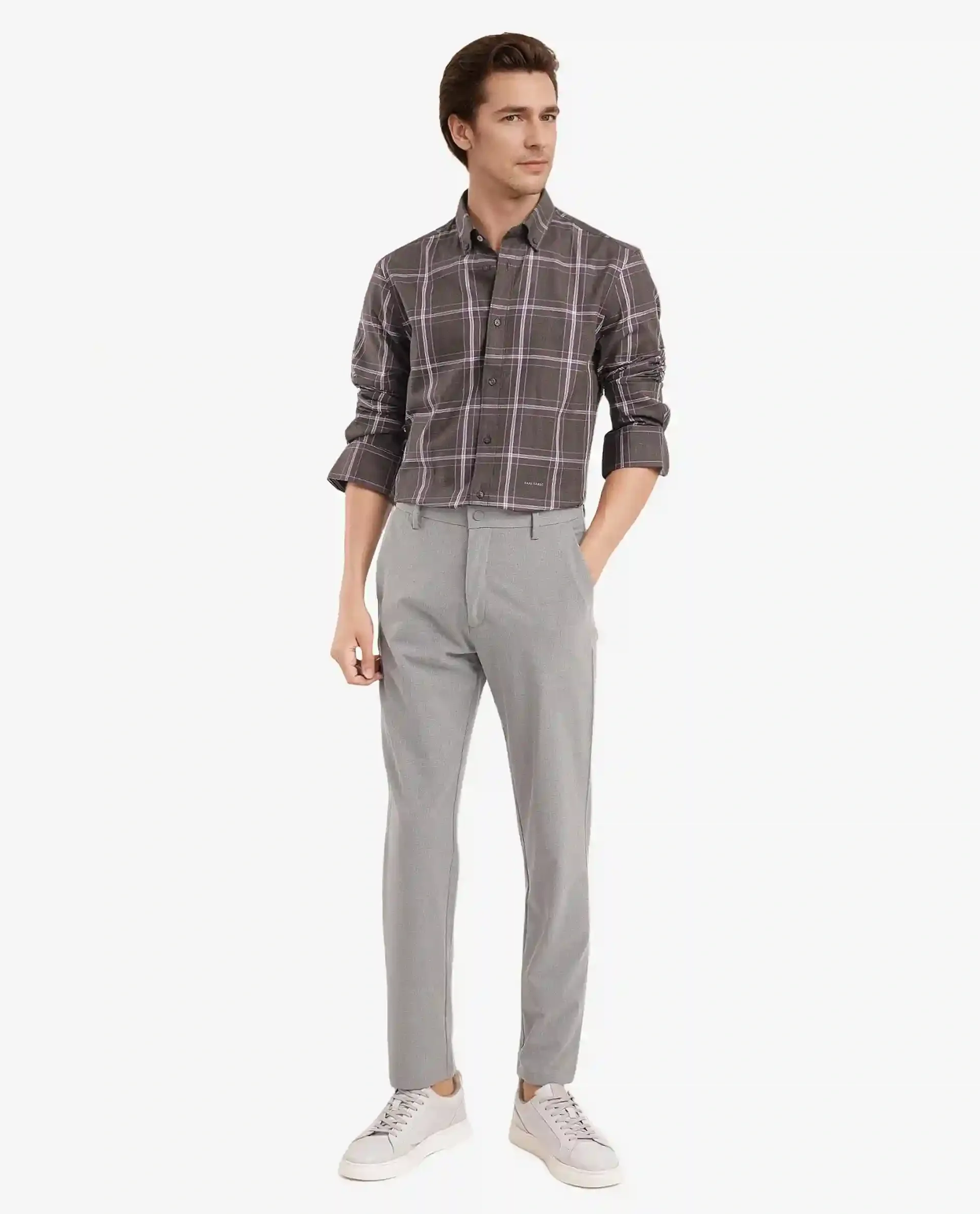 Rare Rabbit Men's Cordy Dark Olive Cotton Checked Print Regular Fit Full Sleeve Collared Shirt - Image 2