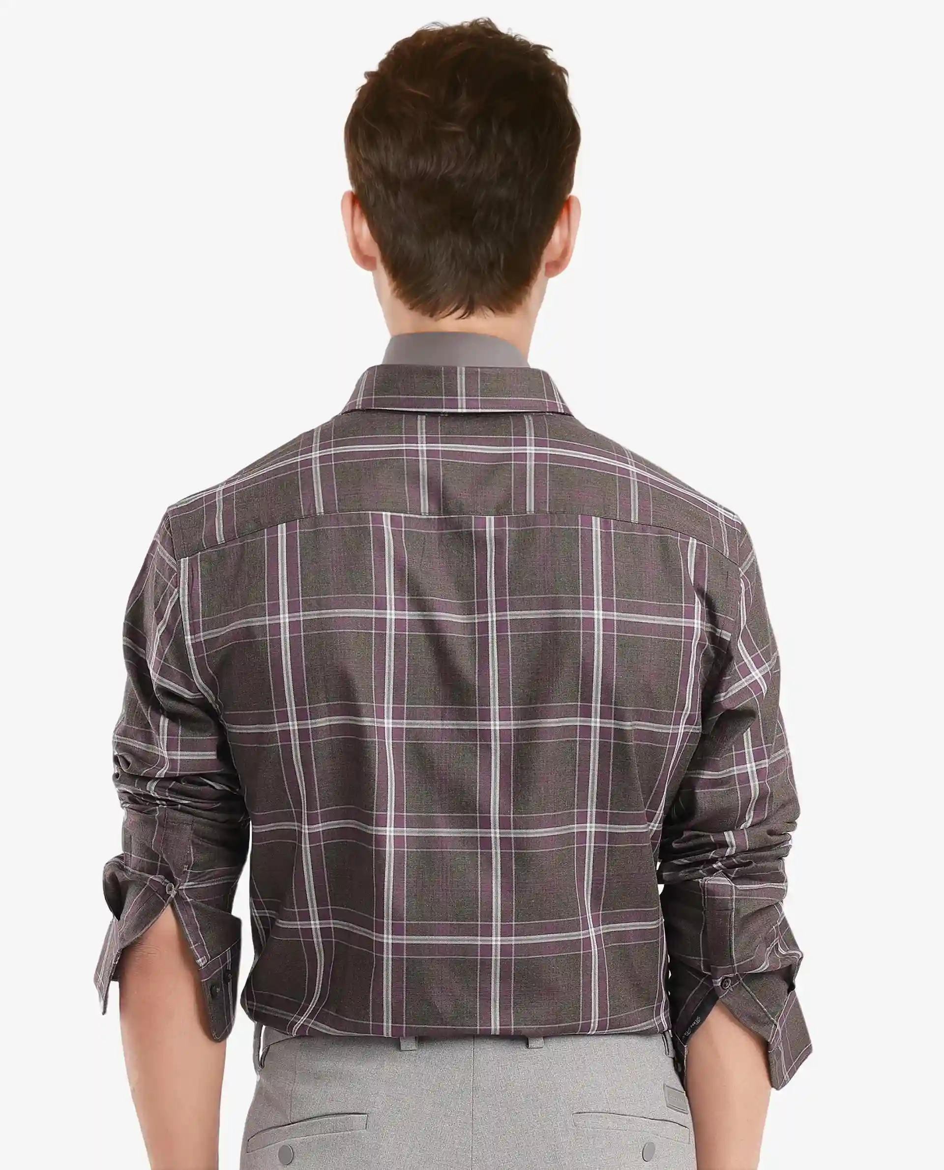 Rare Rabbit Men's Cordy Dark Olive Cotton Checked Print Regular Fit Full Sleeve Collared Shirt - Image 4