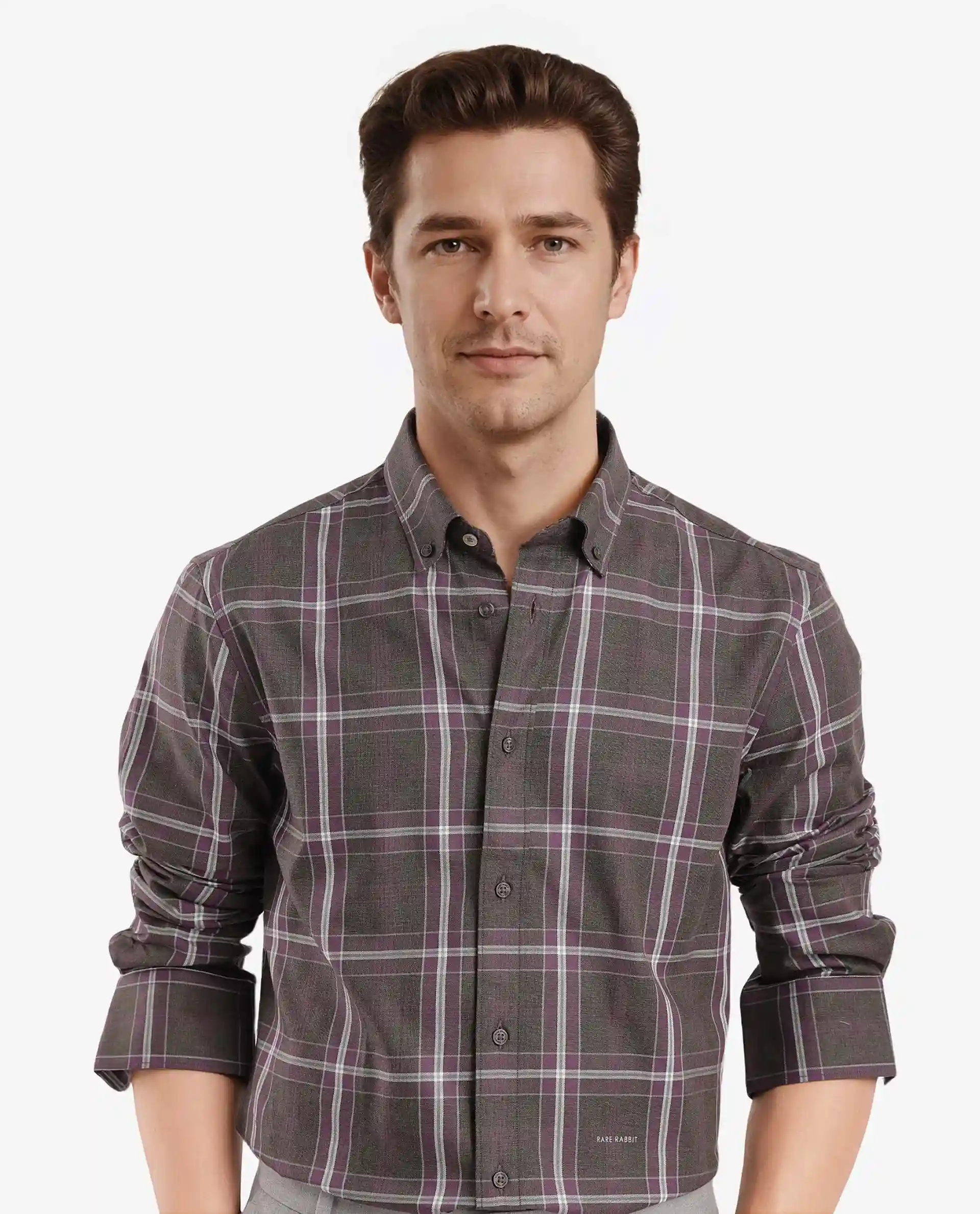 Rare Rabbit Men's Cordy Dark Olive Cotton Checked Print Regular Fit Full Sleeve Collared Shirt - Image 5