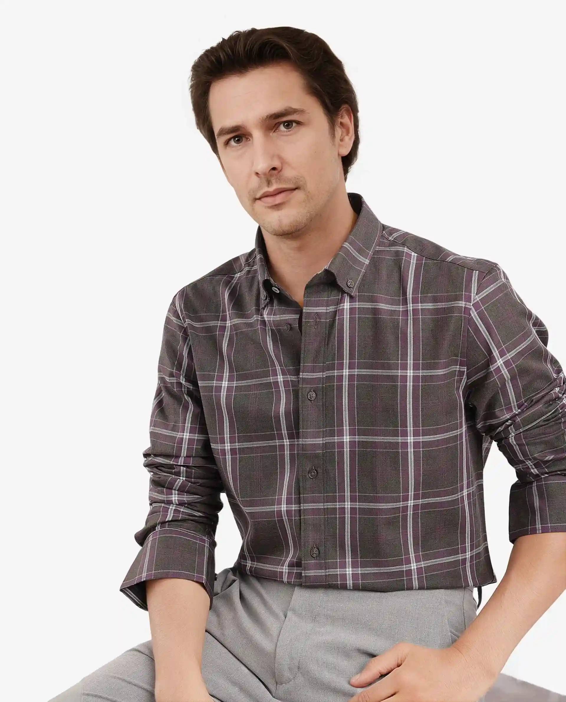 Rare Rabbit Men's Cordy Dark Olive Cotton Checked Print Regular Fit Full Sleeve Collared Shirt - Image 6