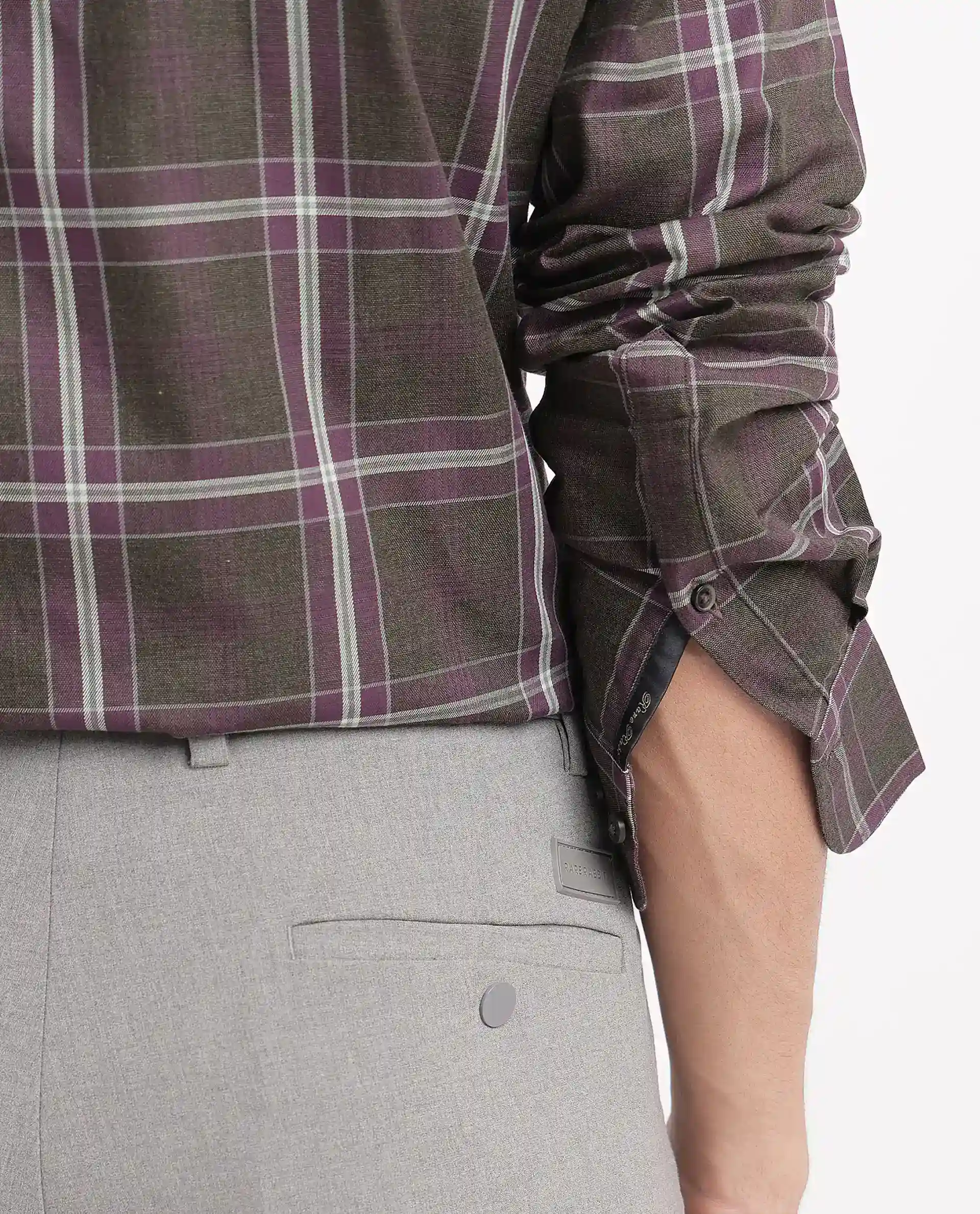 Rare Rabbit Men's Cordy Dark Olive Cotton Checked Print Regular Fit Full Sleeve Collared Shirt - Image 7