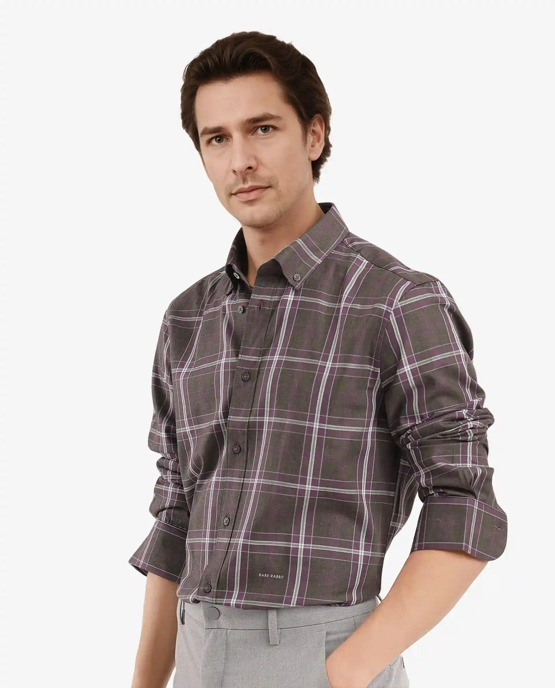 Rare Rabbit Men's Cordy Dark Olive Cotton Checked Print Regular Fit Full Sleeve Collared Shirt - Image 8