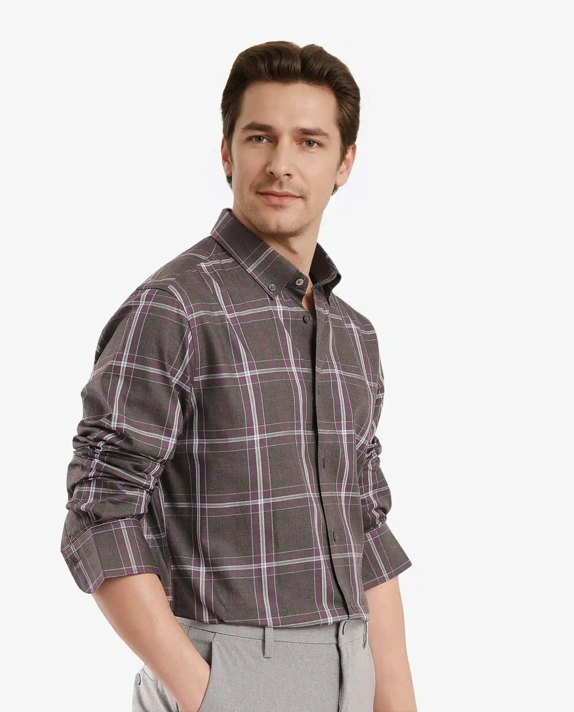 Rare Rabbit Men's Cordy Dark Olive Cotton Checked Print Regular Fit Full Sleeve Collared Shirt - Image 9