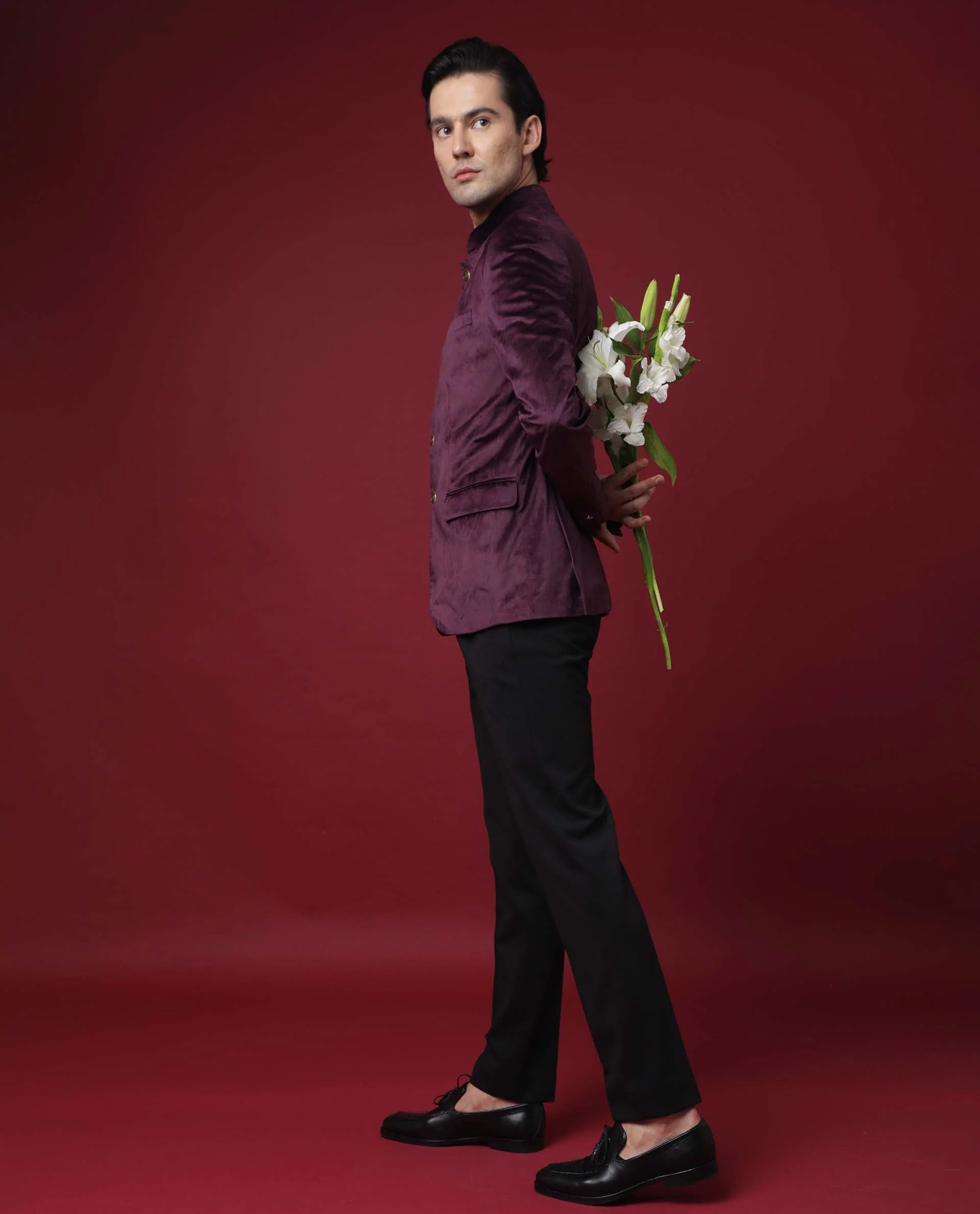 Rare Rabbit Men's Core Maroon Polyester Plain Tailored Fit Full Sleeve Mandarin Collar Bandhgala Jodhpuri - Image 2