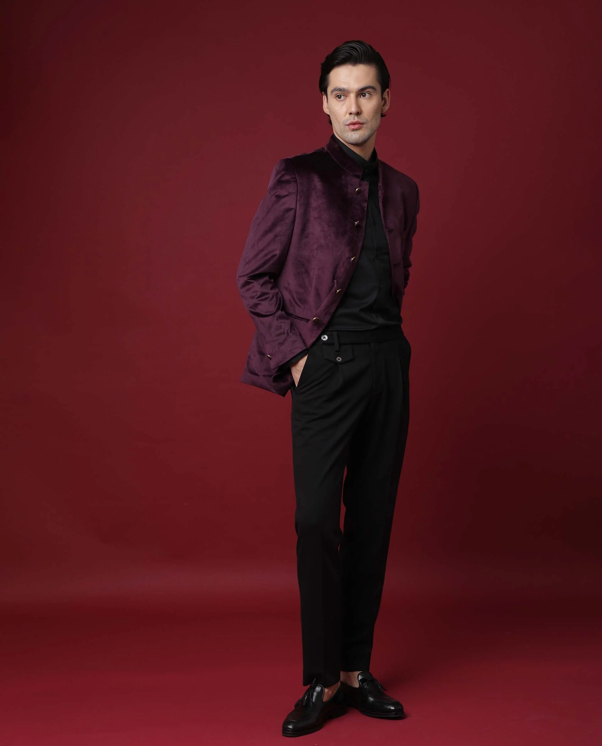 Rare Rabbit Men's Core Maroon Polyester Plain Tailored Fit Full Sleeve Mandarin Collar Bandhgala Jodhpuri - Image 4