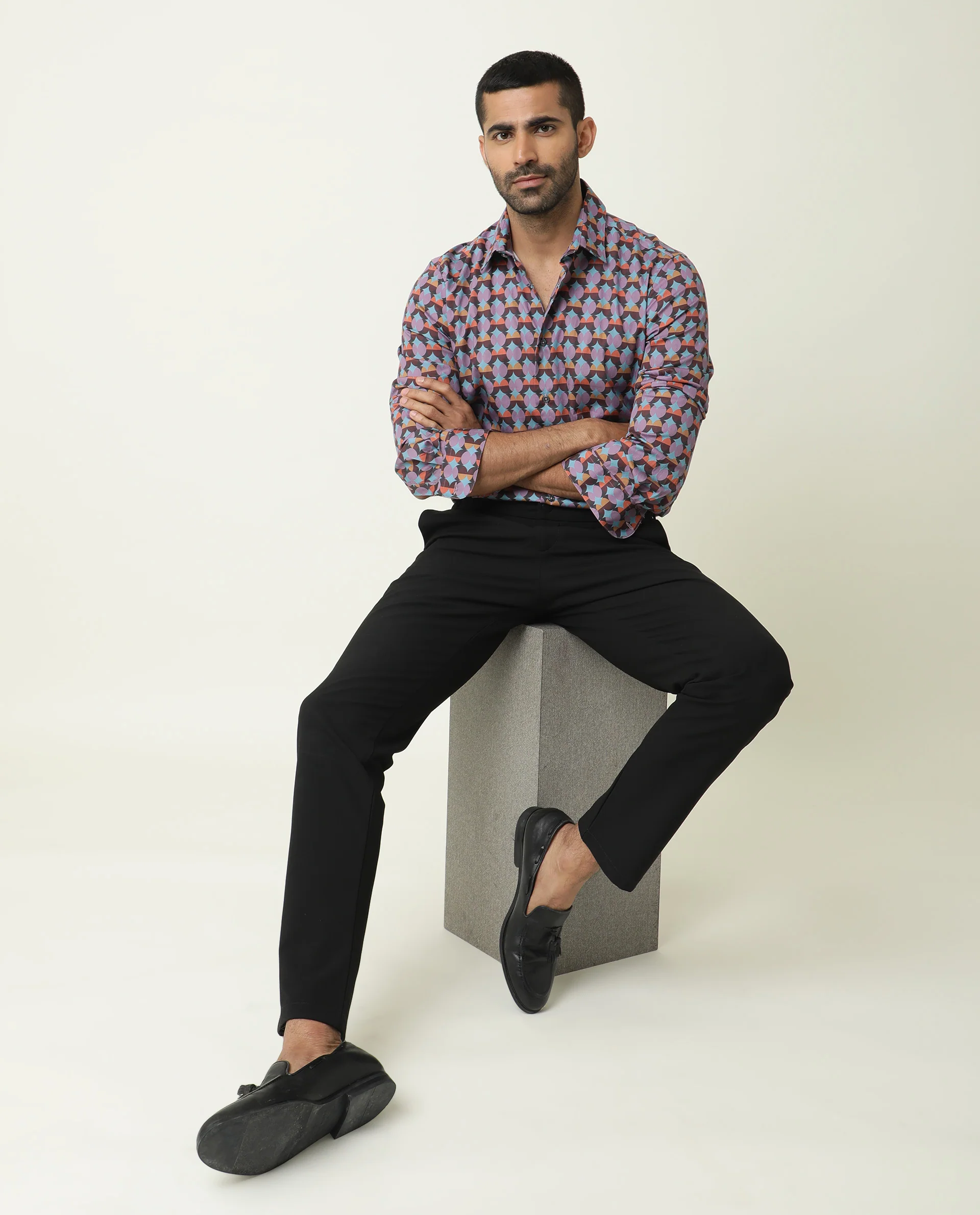 Rare Rabbit Men's Coret Multi Cotton Geometric Print Regular Fit Full Sleeve Collared Shirt - Image 2