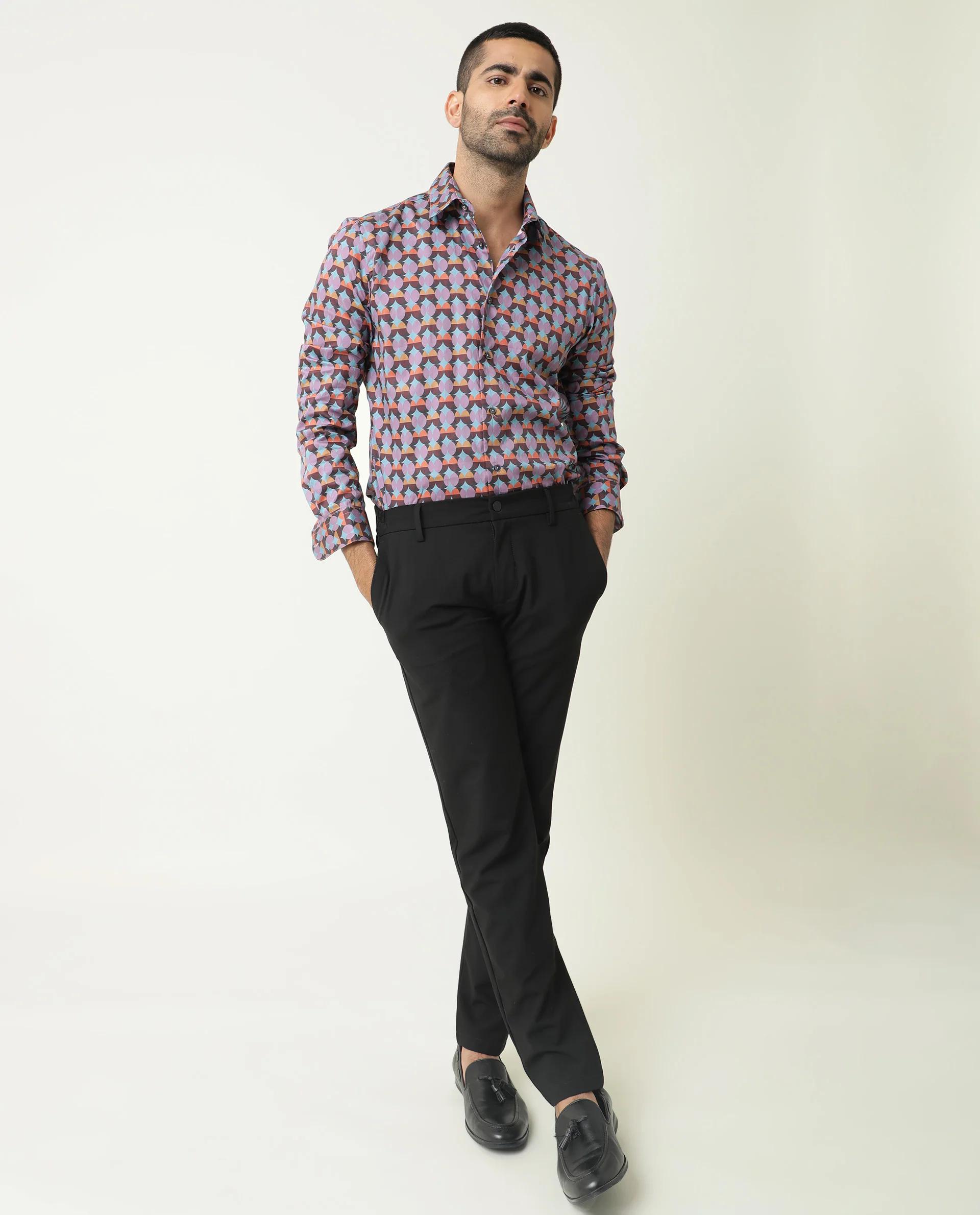 Rare Rabbit Men's Coret Multi Cotton Geometric Print Regular Fit Full Sleeve Collared Shirt - Image 6