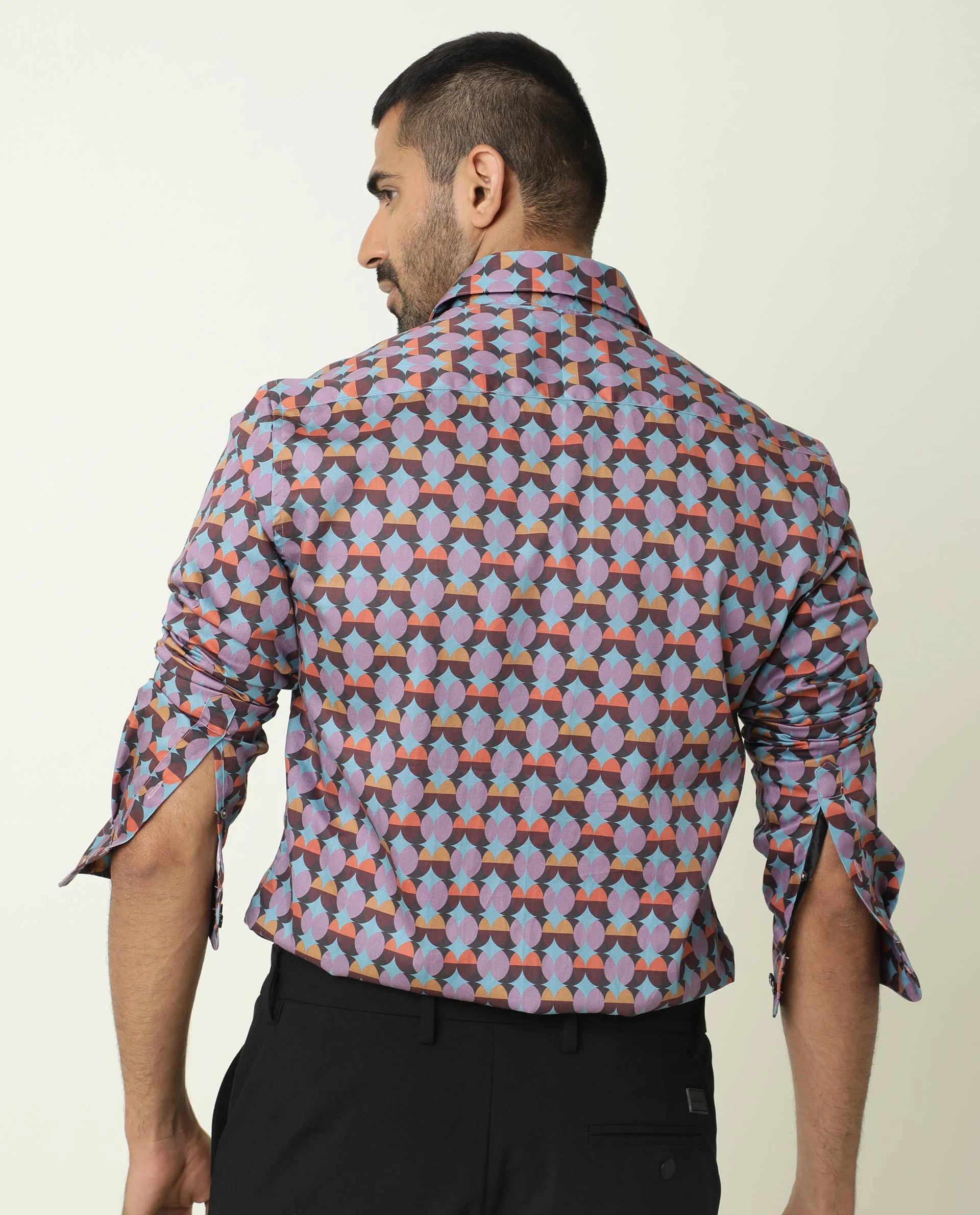 Rare Rabbit Men's Coret Multi Cotton Geometric Print Regular Fit Full Sleeve Collared Shirt - Image 7