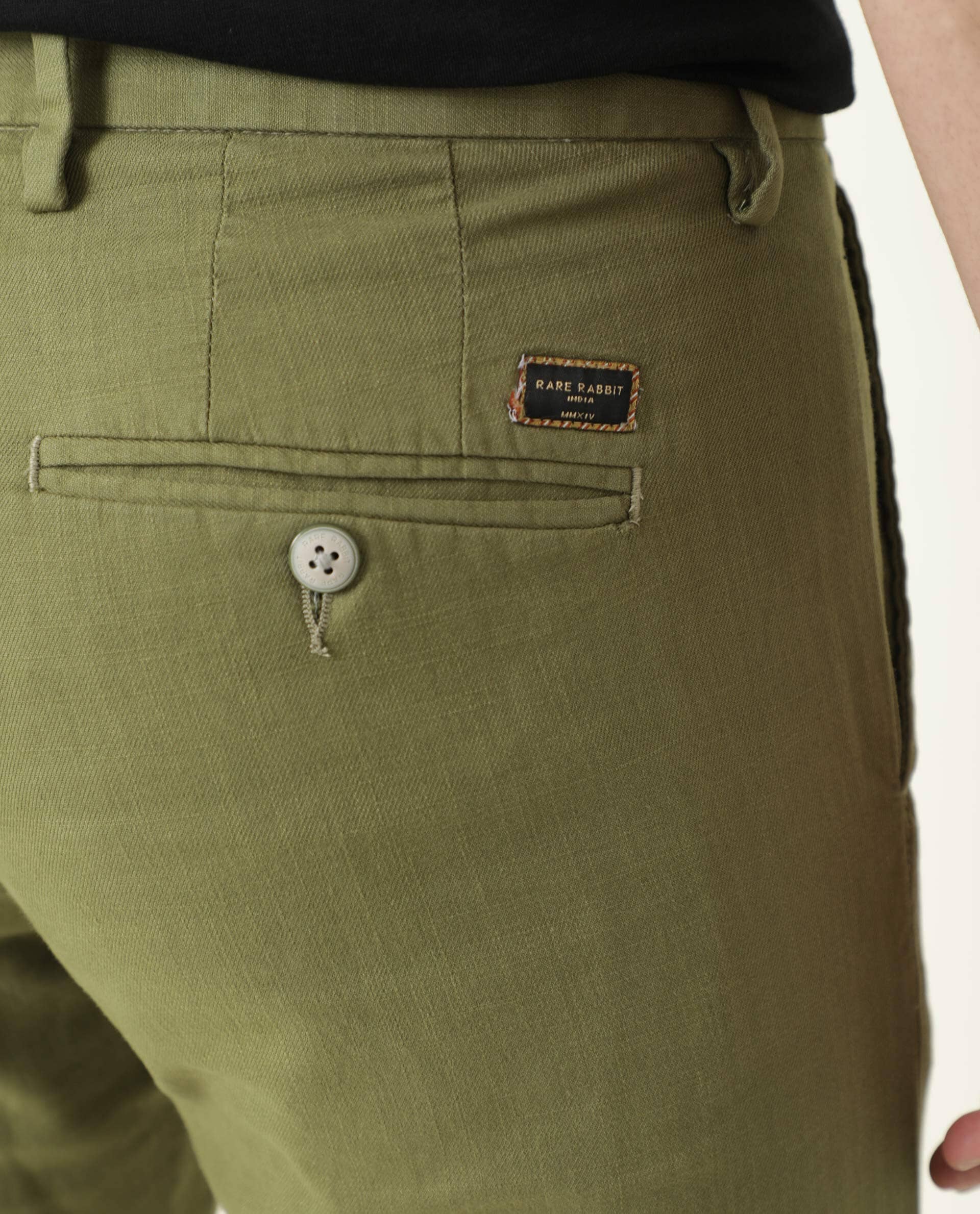 Rare Rabbit Men's Corn Green Cotton Plain Regular Fit Trouser - Image 8