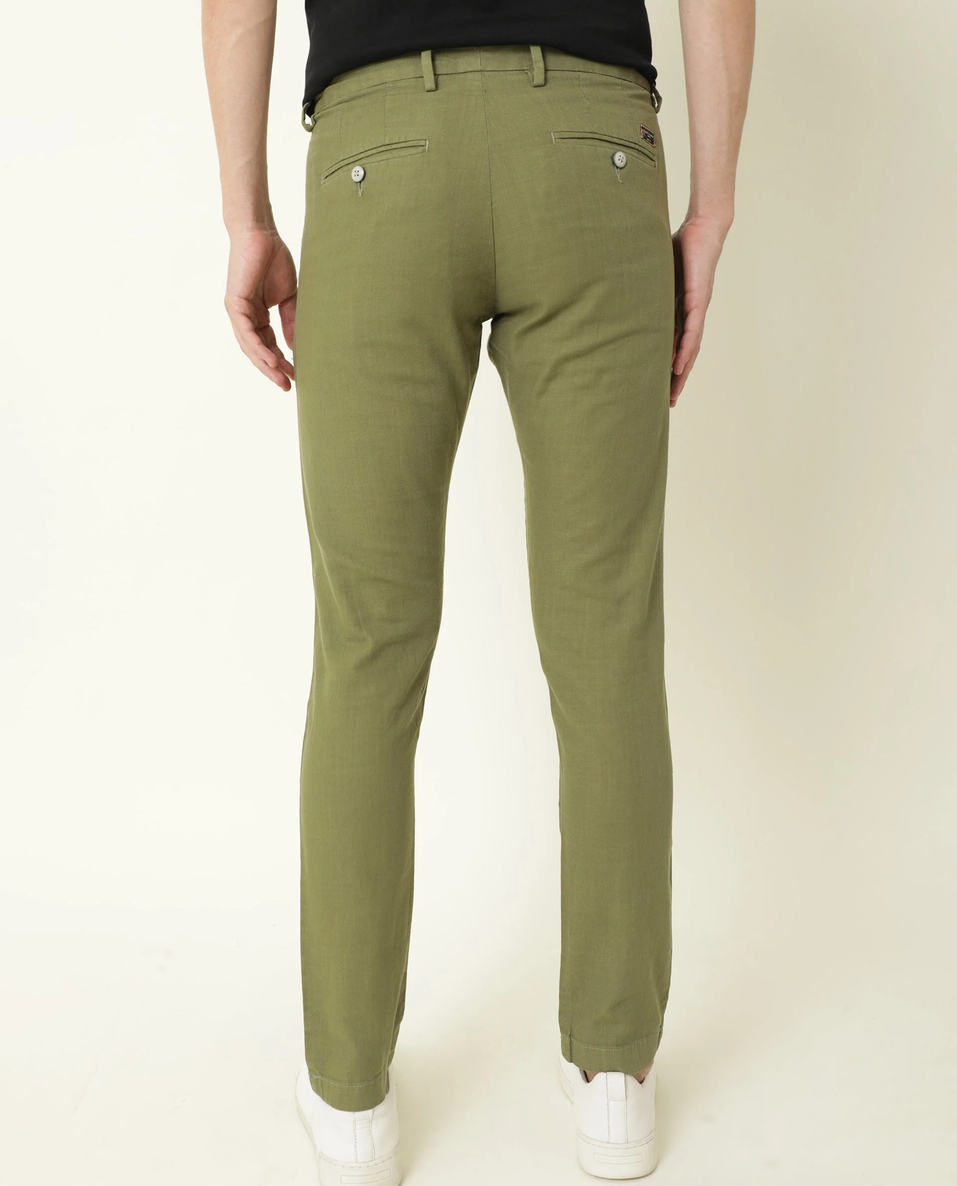 Rare Rabbit Men's Corn Green Cotton Plain Regular Fit Trouser - Image 9
