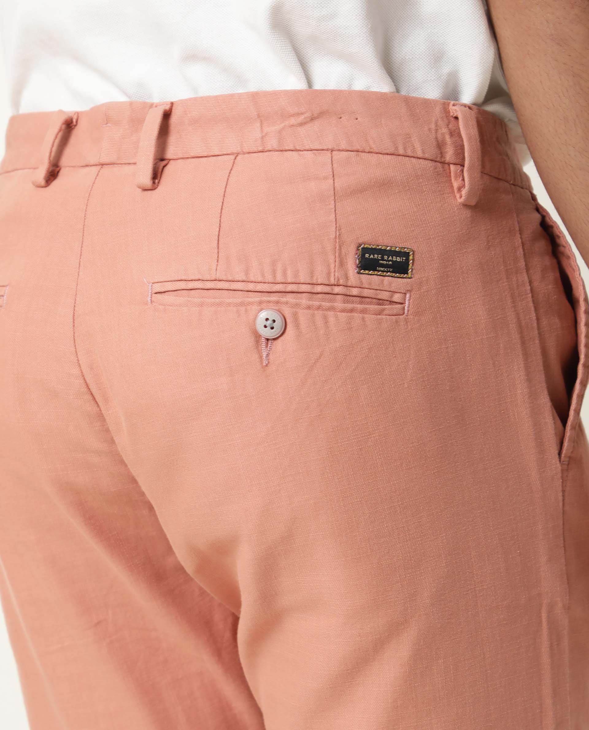 Rare Rabbit Men's Corn Pink Cotton Plain Regular Fit Trouser - Image 10