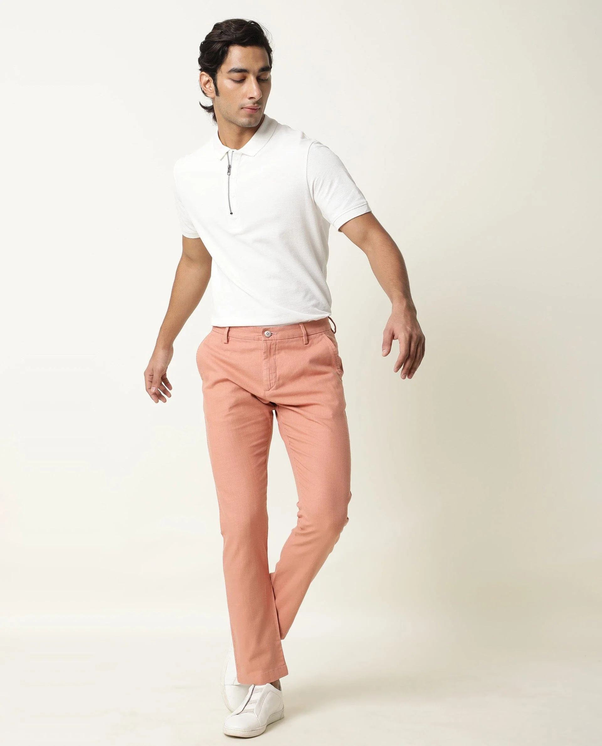 Rare Rabbit Men's Corn Pink Cotton Plain Regular Fit Trouser - Image 4