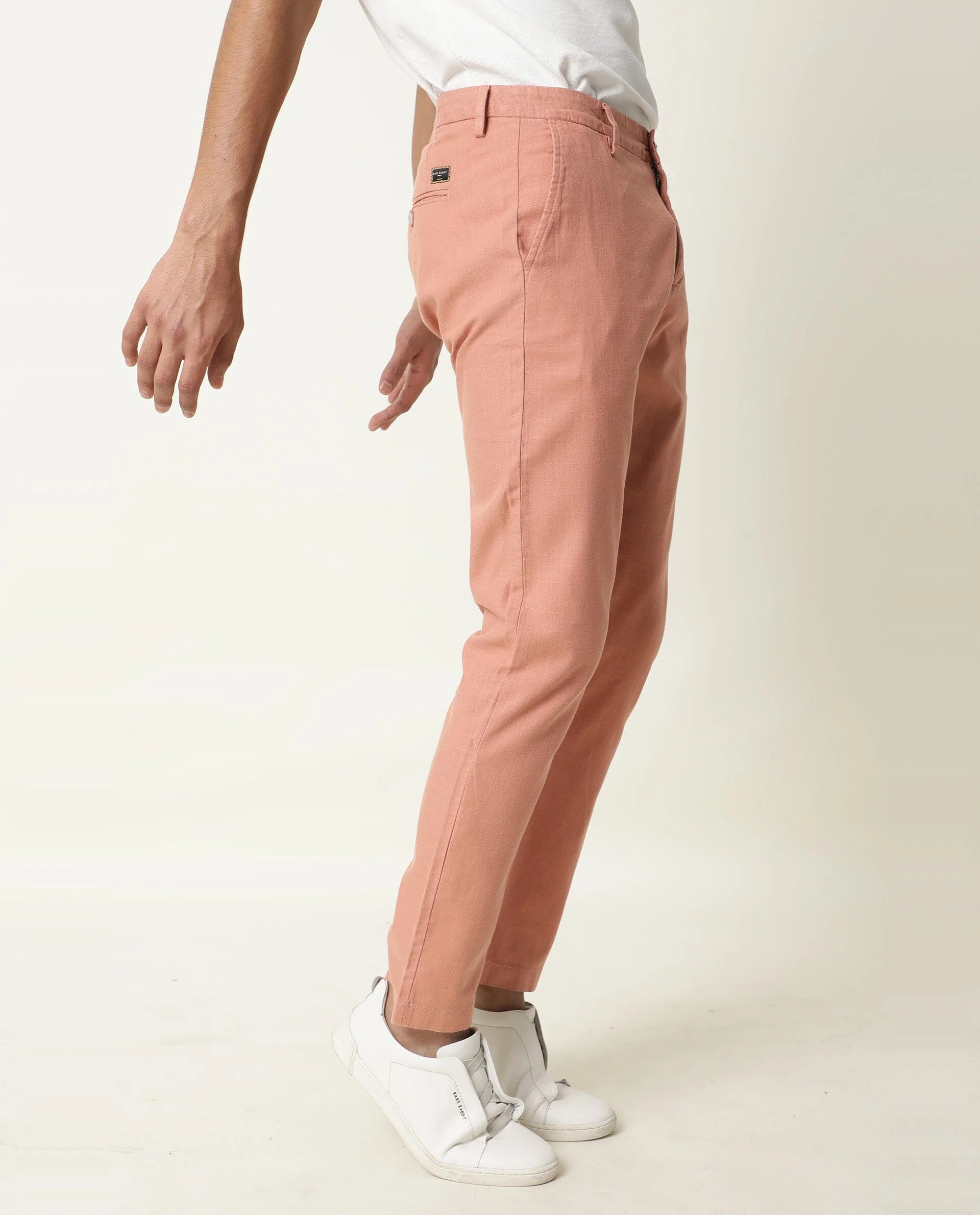 Rare Rabbit Men's Corn Pink Cotton Plain Regular Fit Trouser - Image 7