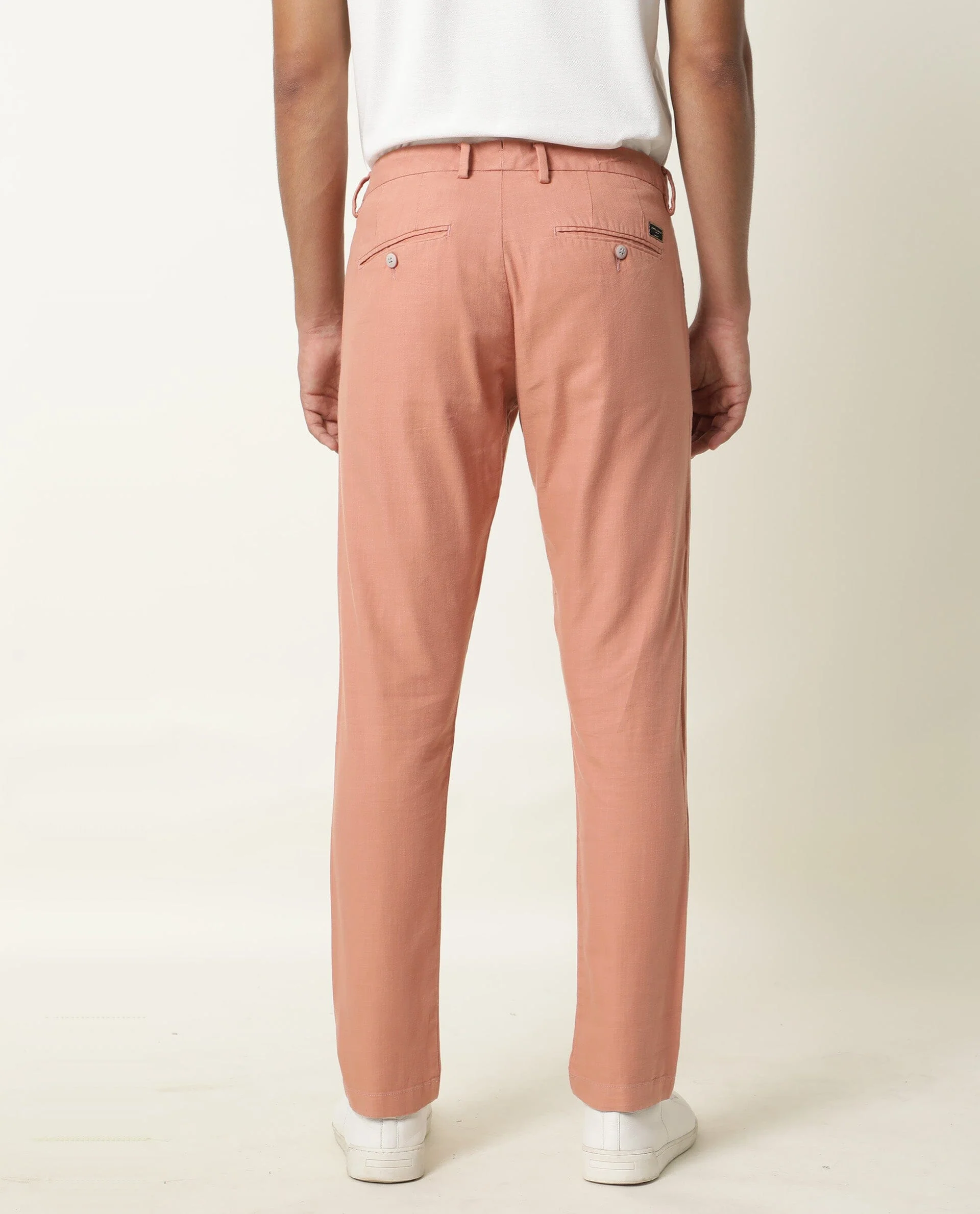 Rare Rabbit Men's Corn Pink Cotton Plain Regular Fit Trouser - Image 9