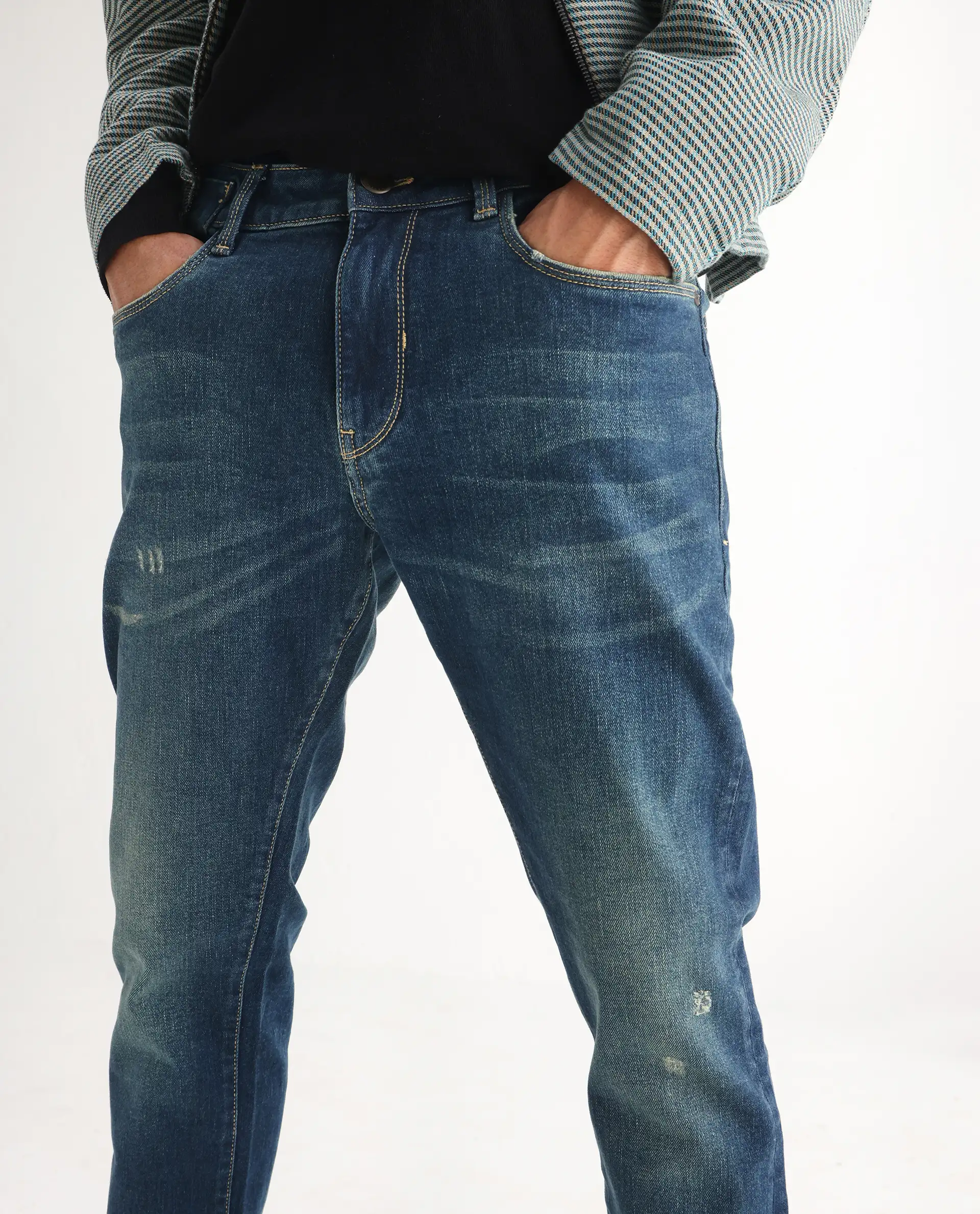 Rare Rabbit Men's Coro Pastel Blue Cotton Blend Plain Hawk Slim Fit Jeans - Image 2
