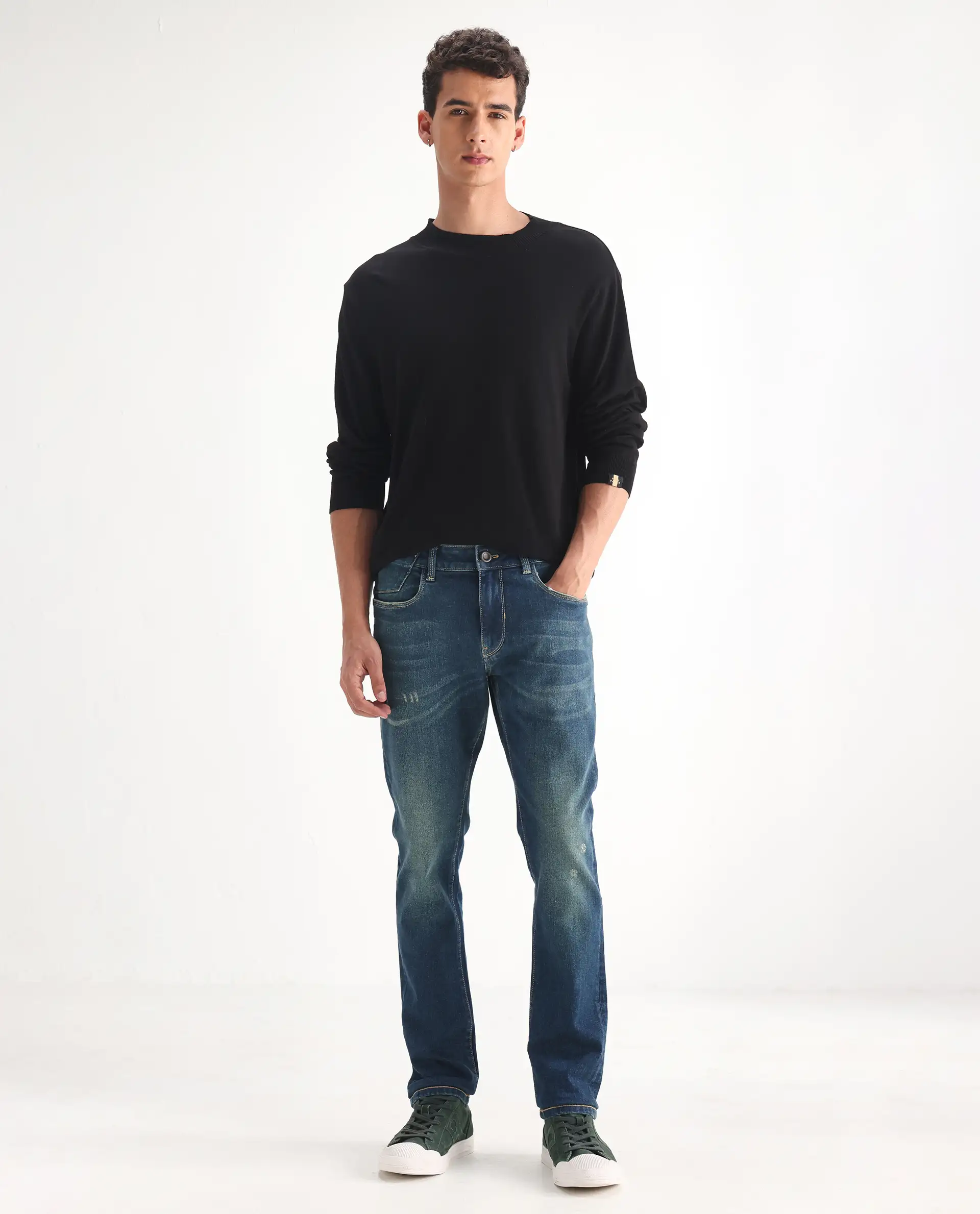 Rare Rabbit Men's Coro Pastel Blue Cotton Blend Plain Hawk Slim Fit Jeans - Image 3