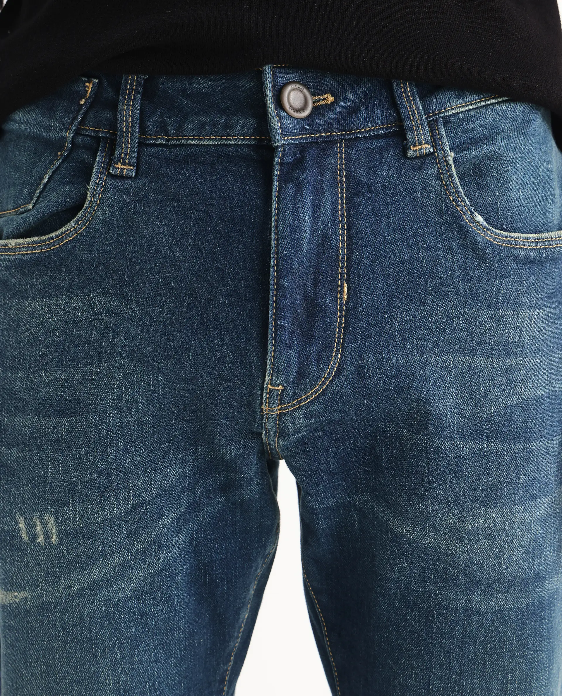 Rare Rabbit Men's Coro Pastel Blue Cotton Blend Plain Hawk Slim Fit Jeans - Image 4
