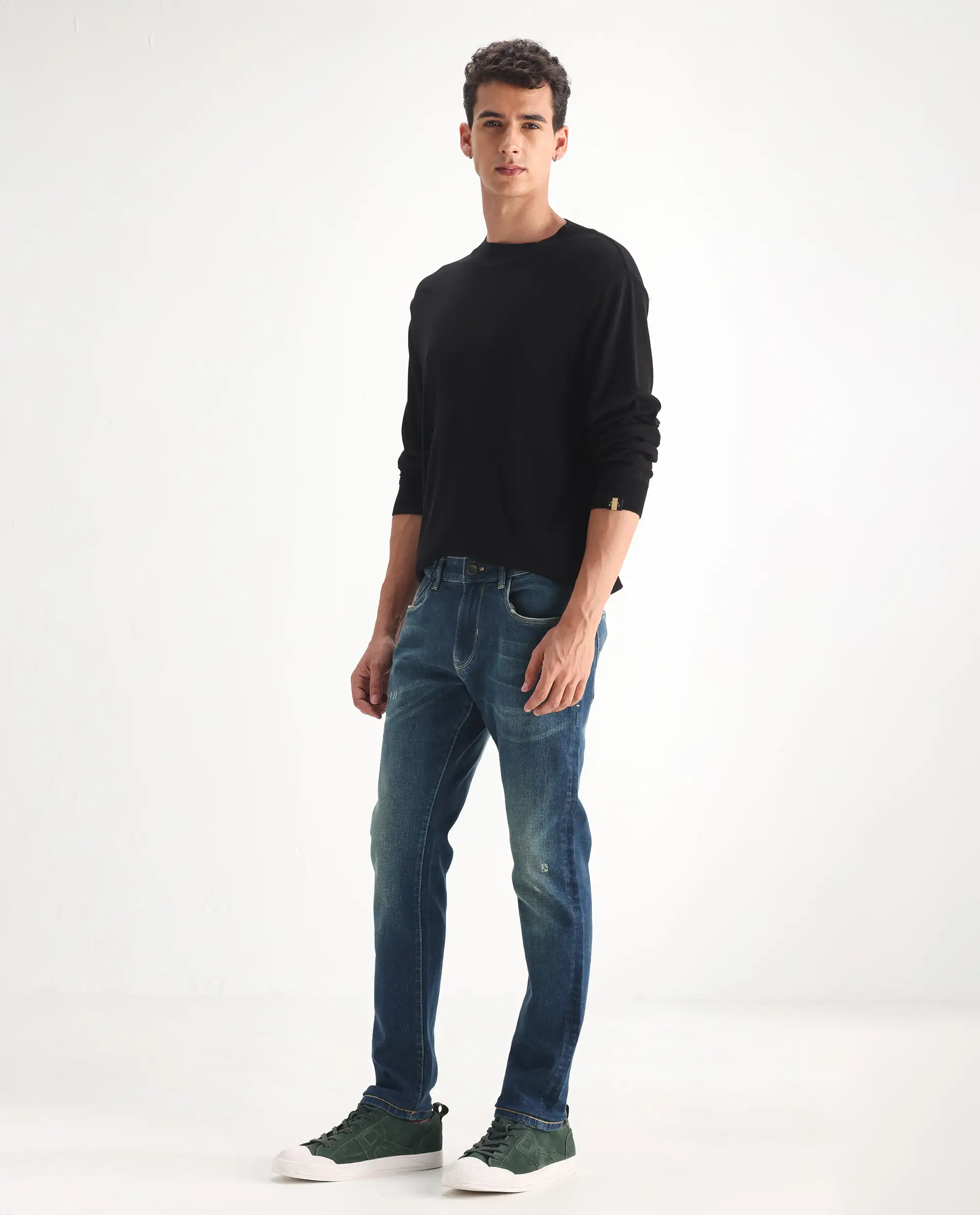 Rare Rabbit Men's Coro Pastel Blue Cotton Blend Plain Hawk Slim Fit Jeans - Image 5
