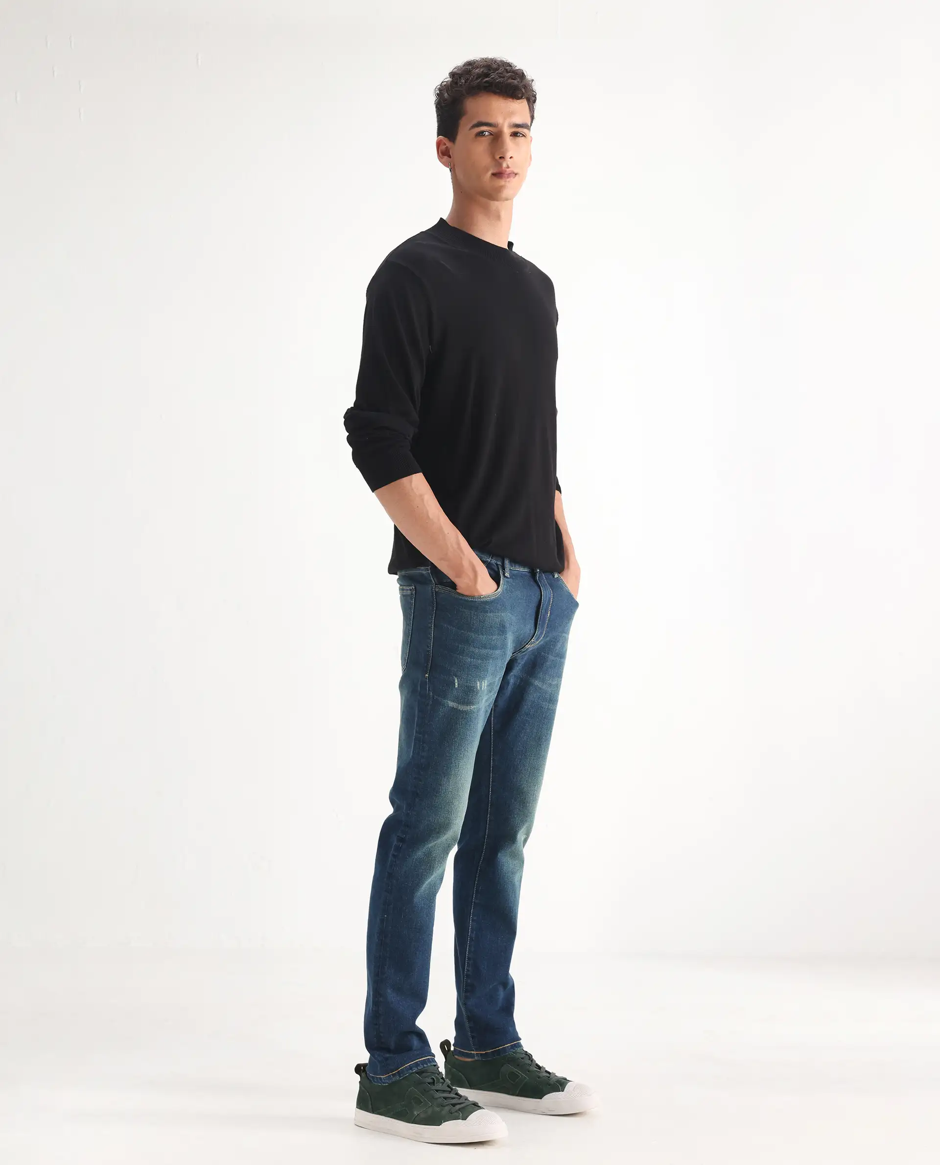 Rare Rabbit Men's Coro Pastel Blue Cotton Blend Plain Hawk Slim Fit Jeans - Image 6